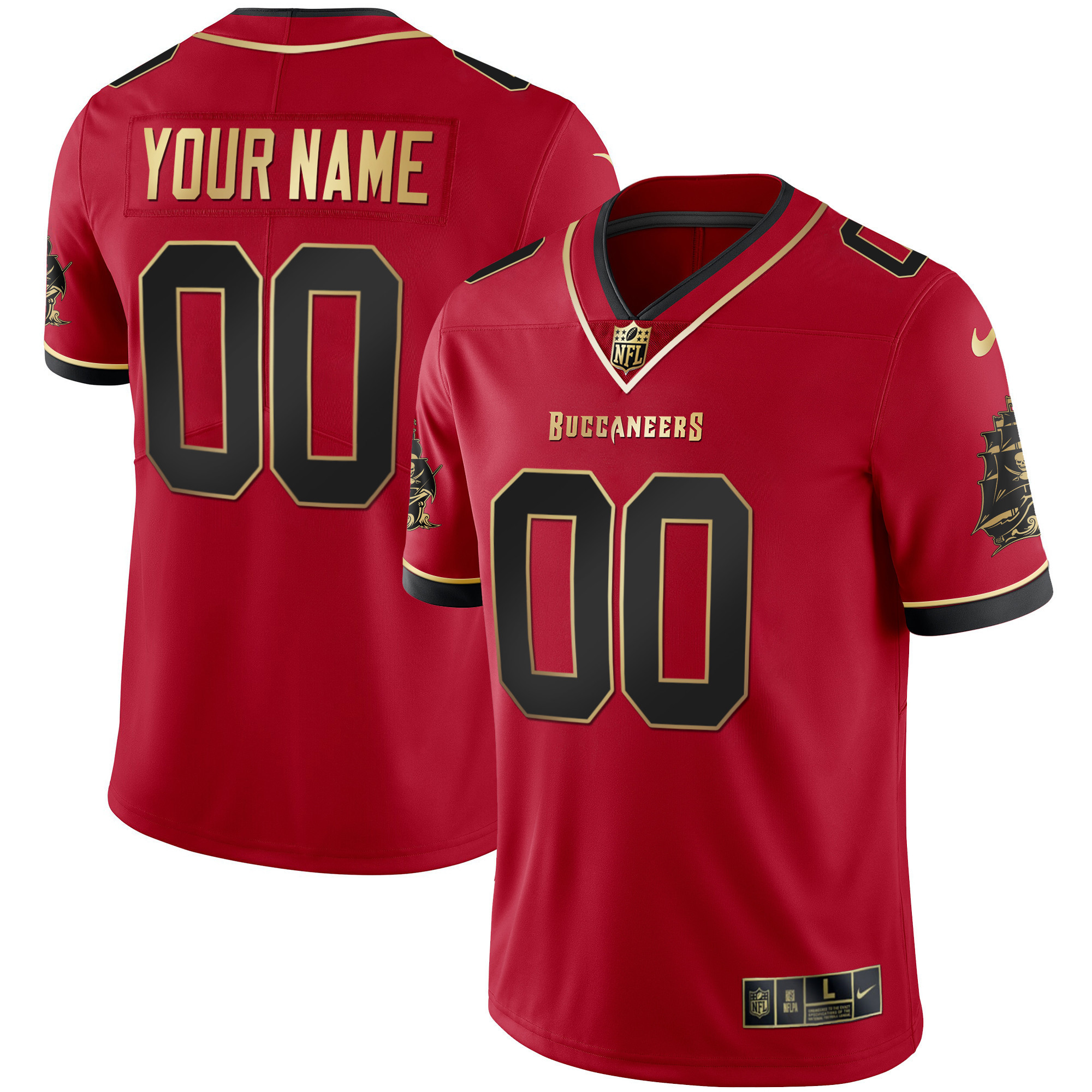 Men's Tampa Bay Buccaneers Custom Name & Number Red Gold Jersey - All Stitched