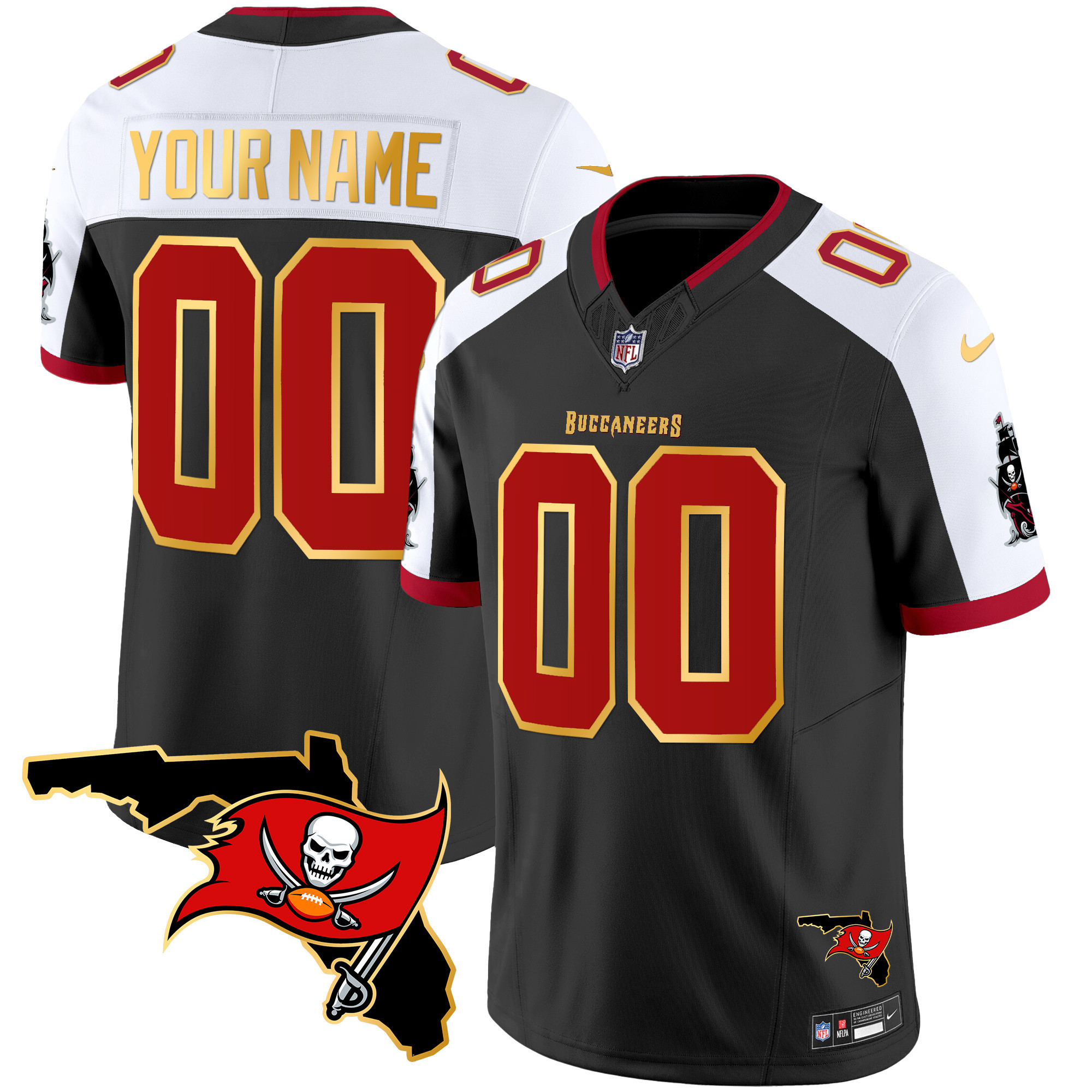 Men's Tampa Bay Buccaneers Florida Patch Gold Trim Vapor Custom Black Alternate Jersey - All Stitched