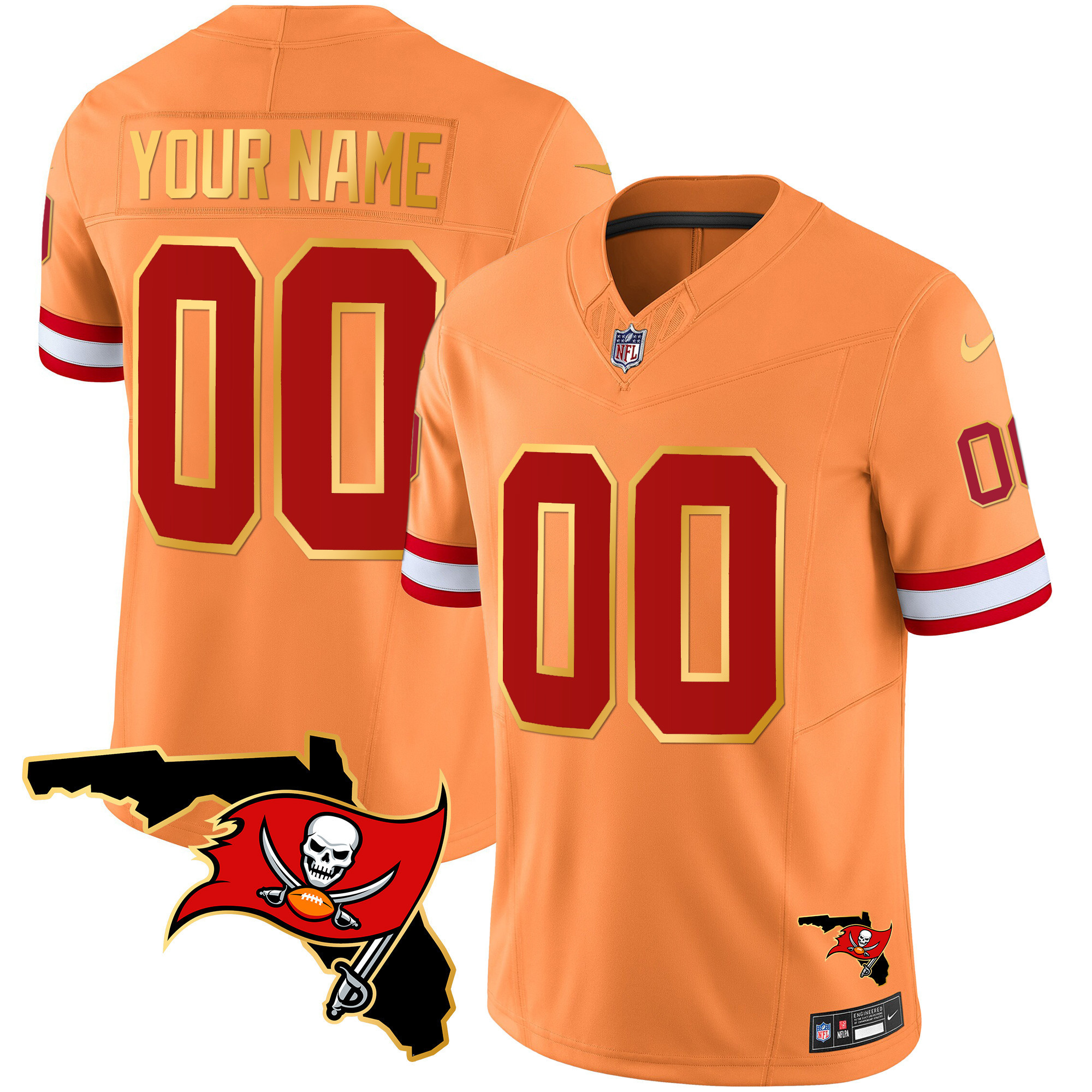 Men's Tampa Bay Buccaneers Florida Patch Gold Trim Vapor Custom Orange Jersey - All Stitched