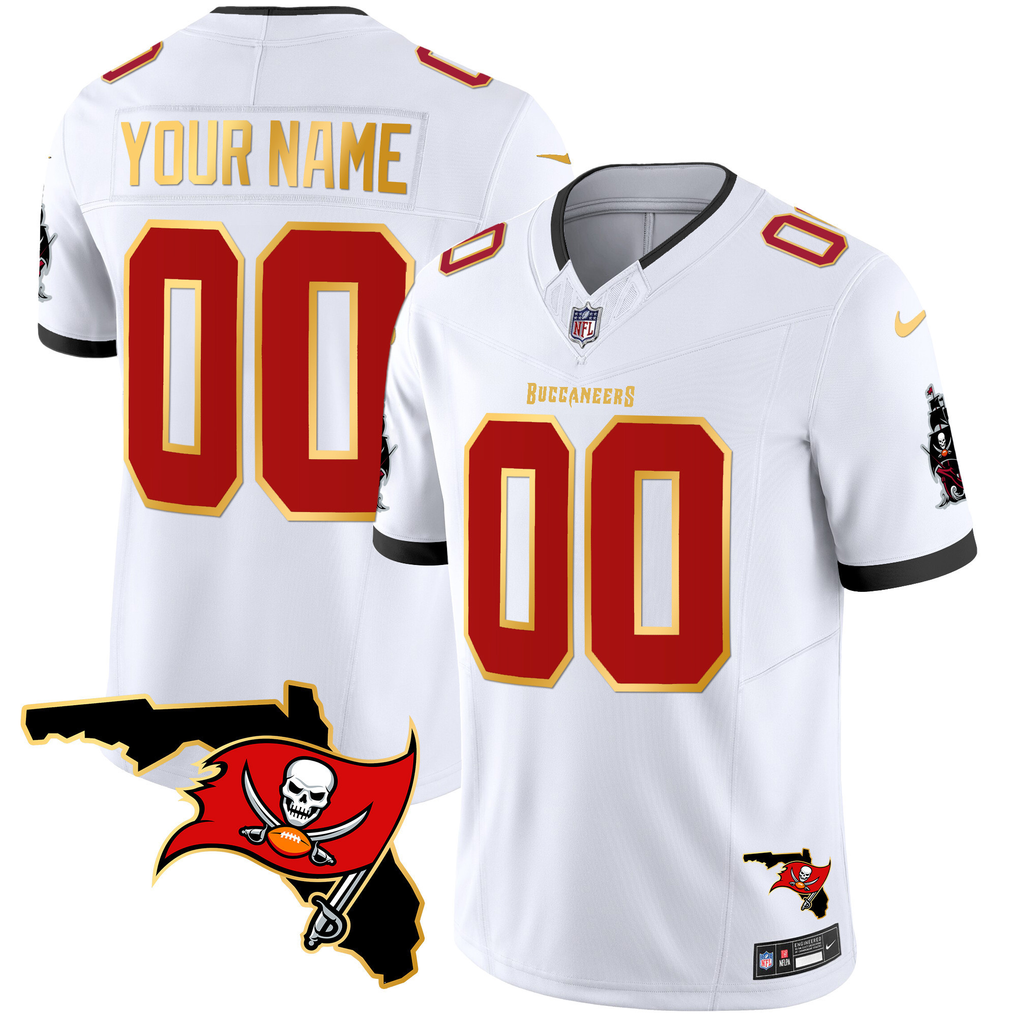 Men's Tampa Bay Buccaneers Florida Patch Gold Trim Vapor Custom White Jersey - All Stitched