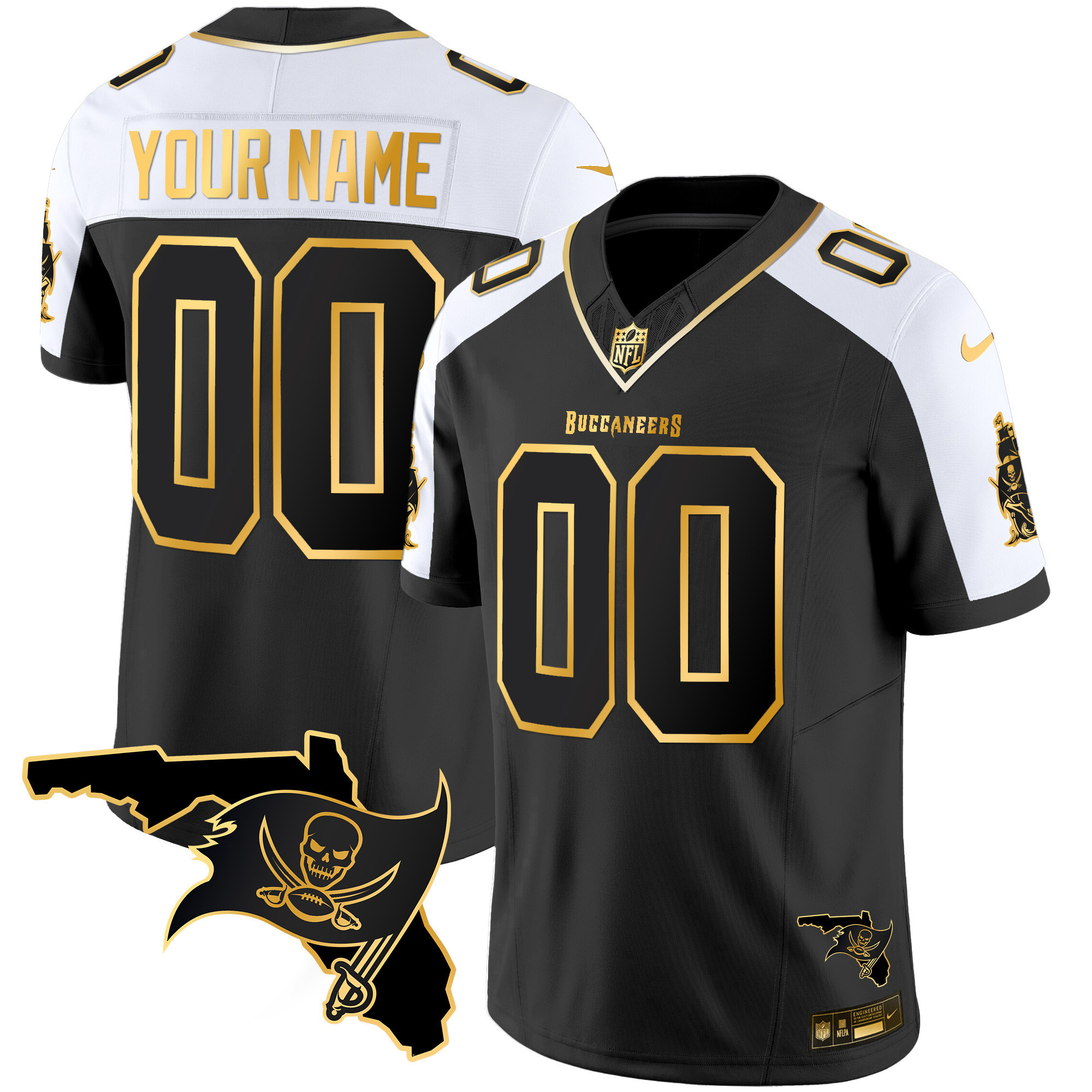 Men's Tampa Bay Buccaneers Florida Patch Vapor Gold Custom Alternate Jersey - All Stitched
