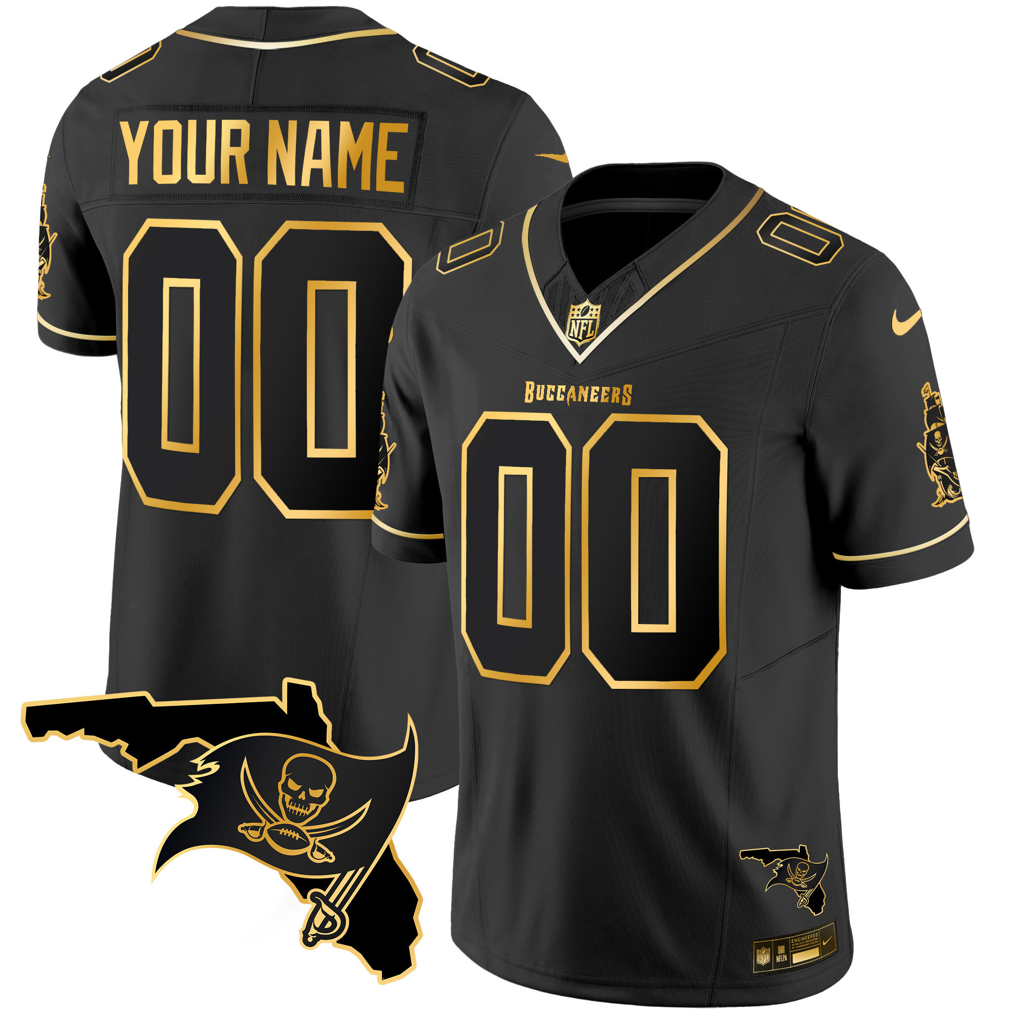 Men's Tampa Bay Buccaneers Florida Patch Vapor Gold Custom Black Gold Jersey - All Stitched