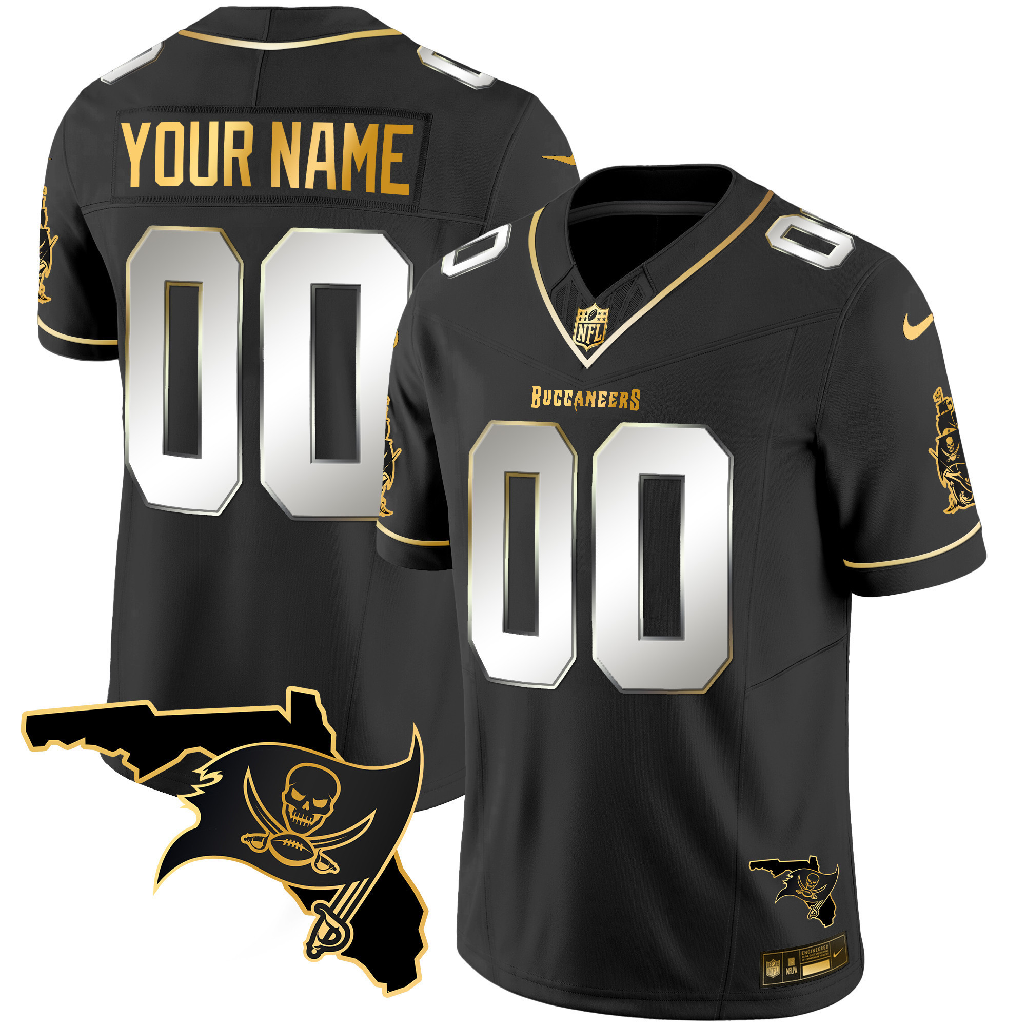 Men's Tampa Bay Buccaneers Florida Patch Vapor Gold Custom Black Limited Jersey - All Stitched