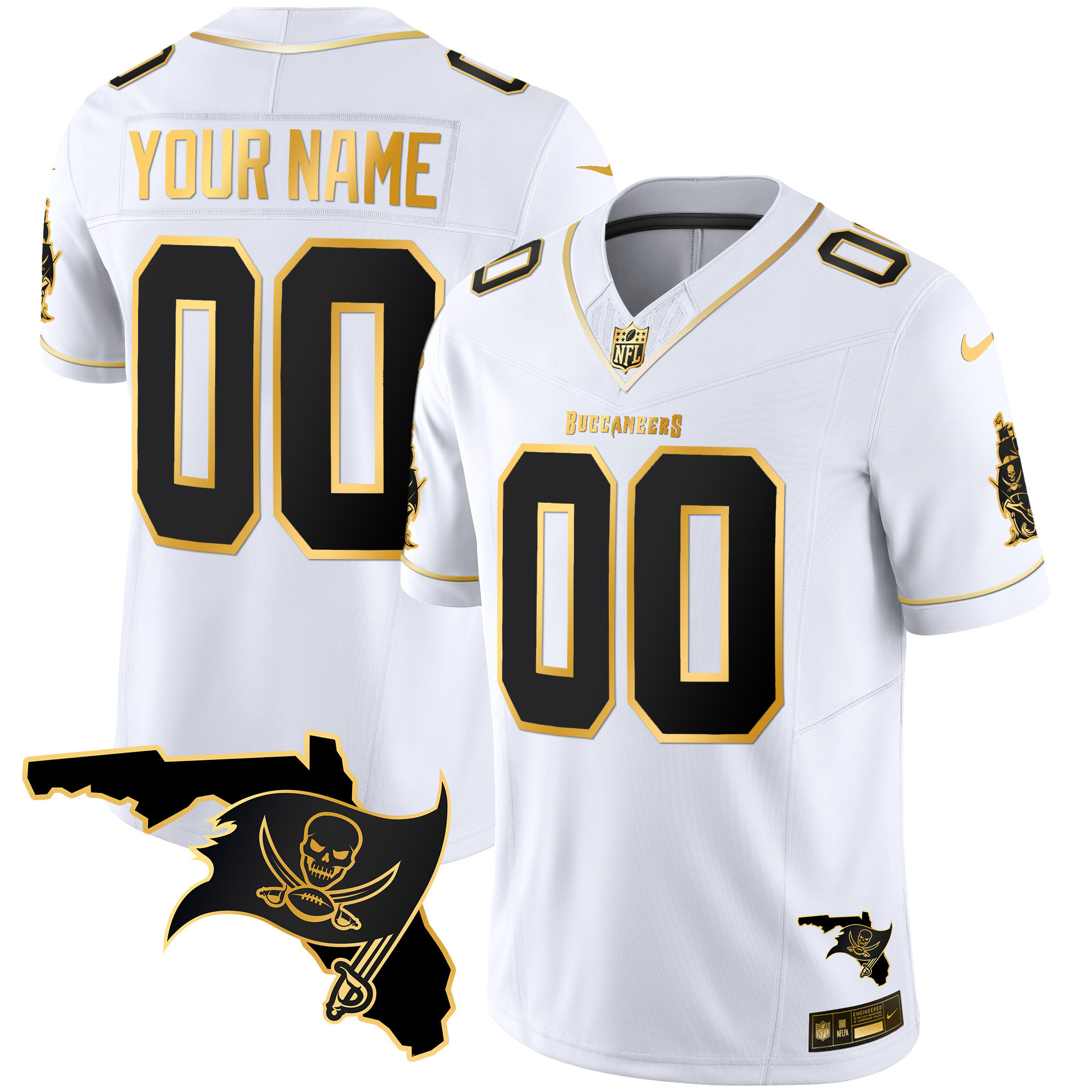 Men's Tampa Bay Buccaneers Florida Patch Vapor Gold Custom White Gold Jersey - All Stitched