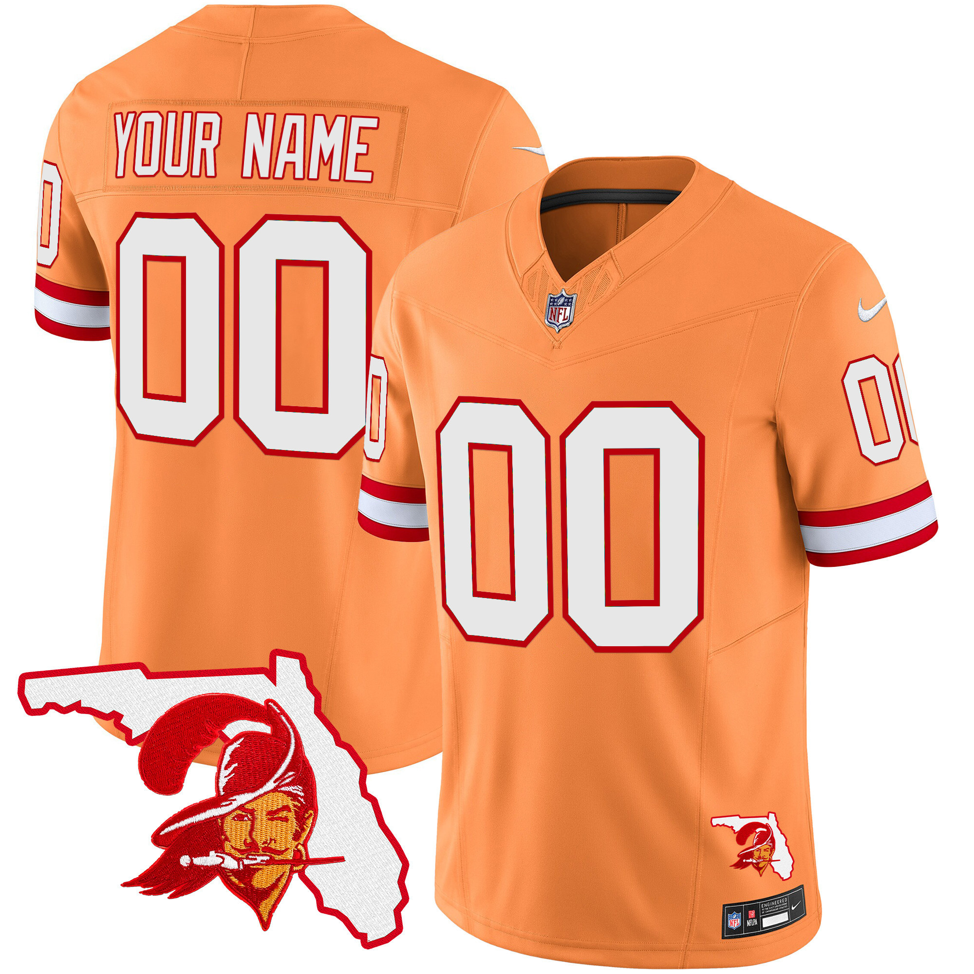 Men's Tampa Bay Buccaneers Florida Patch Vapor Limited Custom Creamsicle Jersey - All Stitched