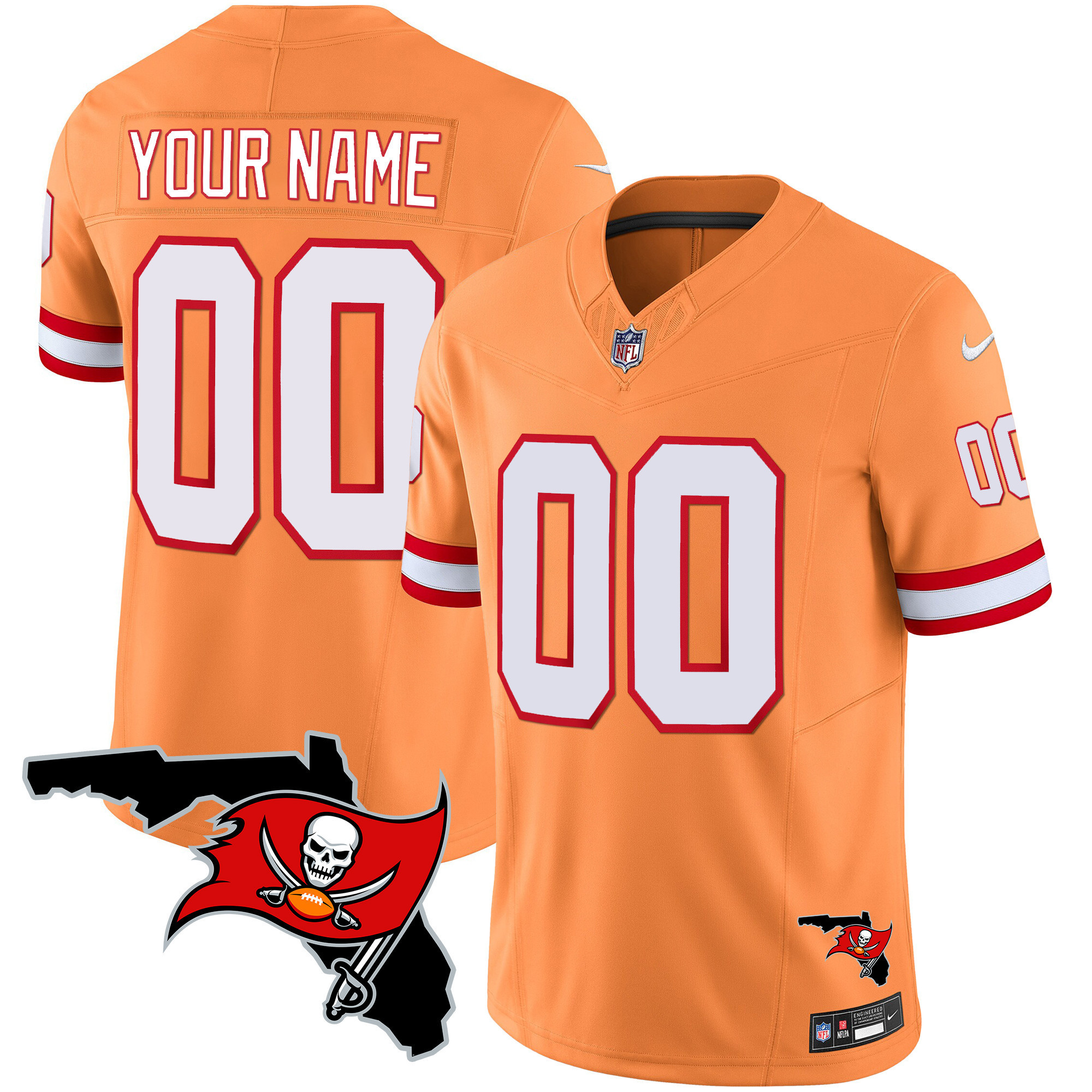 Men's Tampa Bay Buccaneers Florida Patch Vapor Limited Custom Orange Jersey - All Stitched