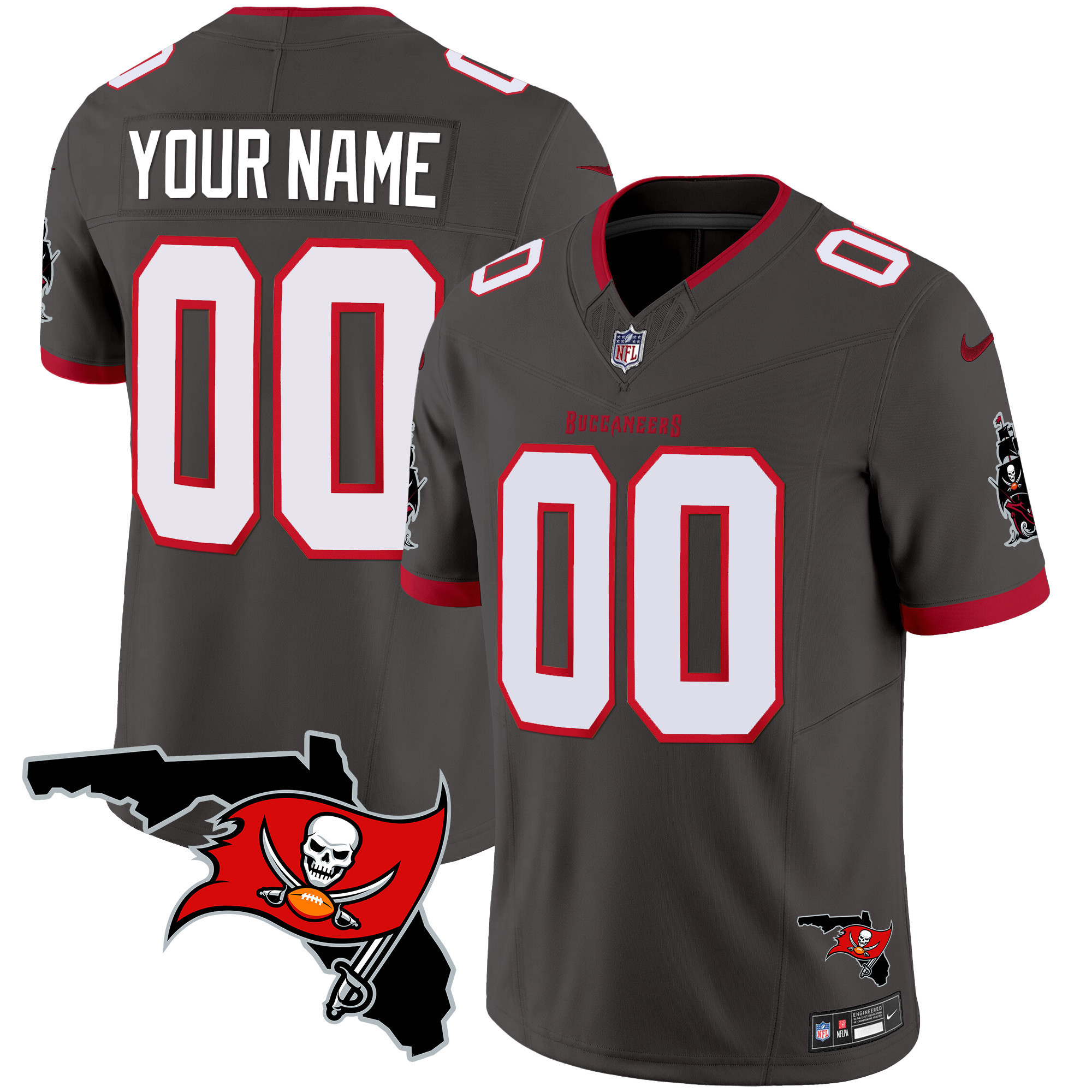 Men's Tampa Bay Buccaneers Florida Patch Vapor Limited Custom Pewter Jersey - All Stitched