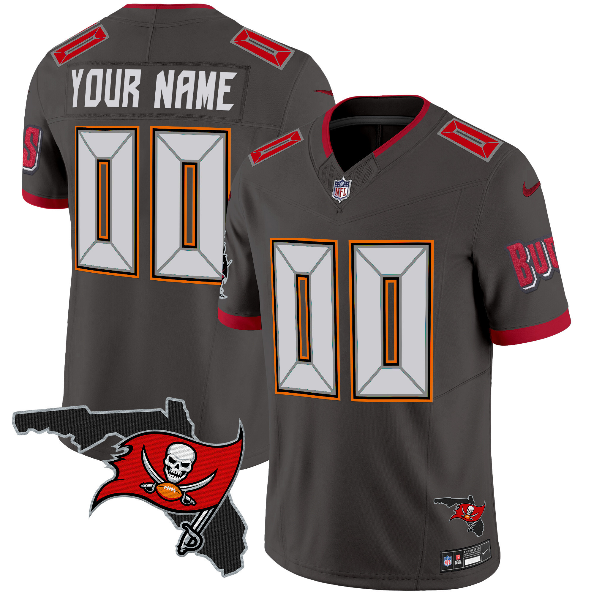 Men's Tampa Bay Buccaneers Florida Patch Vapor Limited Custom Pewter Jersey - All Stitched