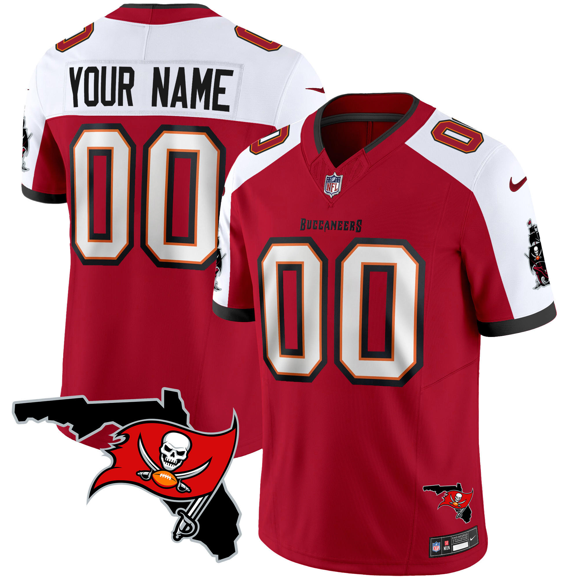 Men's Tampa Bay Buccaneers Florida Patch Vapor Limited Custom Red Alternate Jersey - All Stitched
