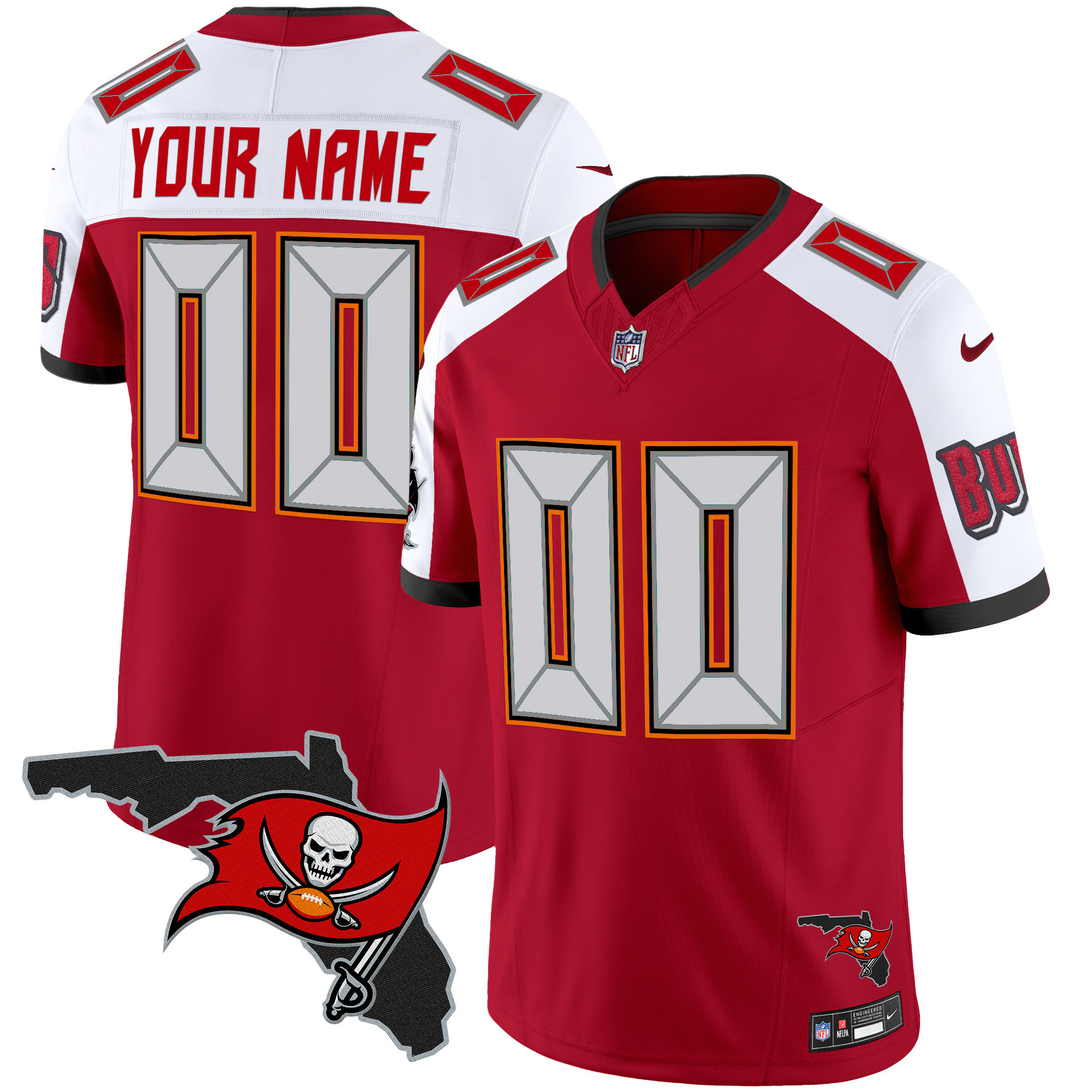 Men's Tampa Bay Buccaneers Florida Patch Vapor Limited Custom Red Alternate Jersey - All Stitched
