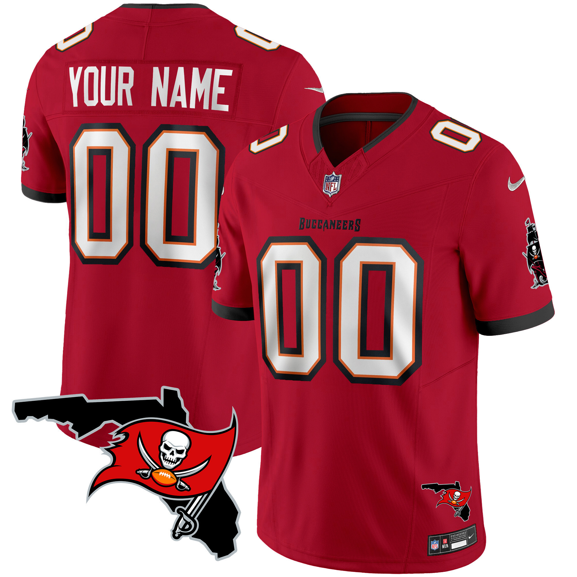 Men's Tampa Bay Buccaneers Florida Patch Vapor Limited Custom Red Jersey - All Stitched