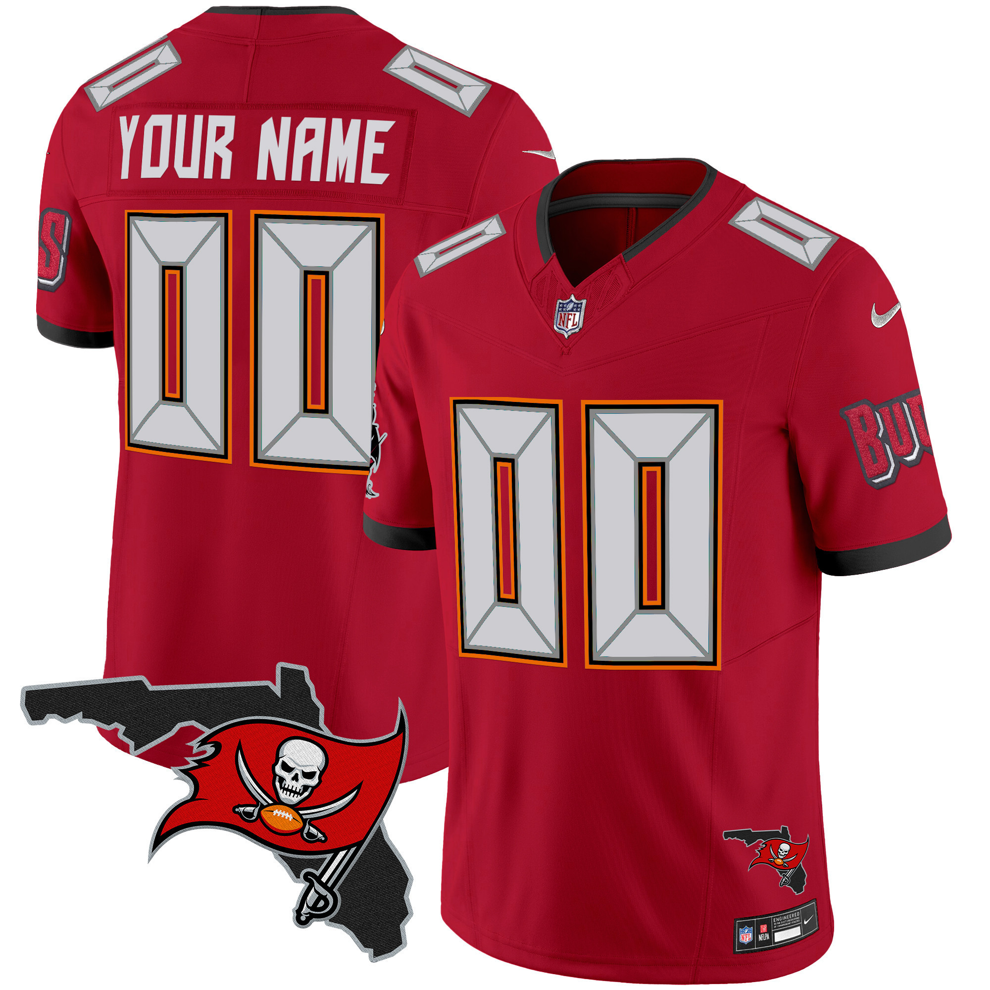 Men's Tampa Bay Buccaneers Florida Patch Vapor Limited Custom Red Jersey - All Stitched