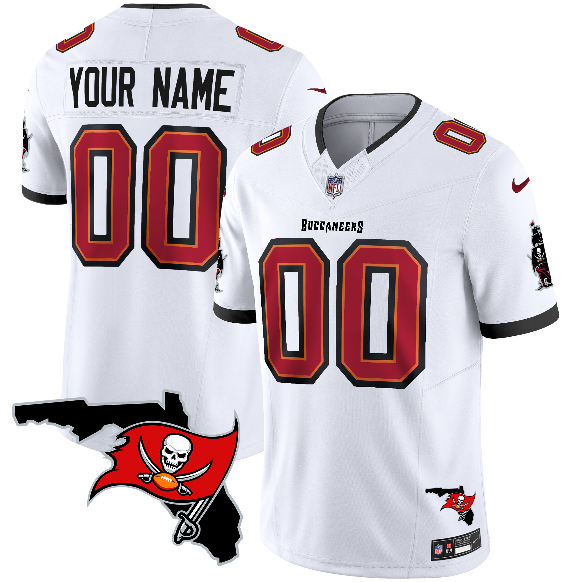 Men's Tampa Bay Buccaneers Florida Patch Vapor Limited Custom White Jersey - All Stitched