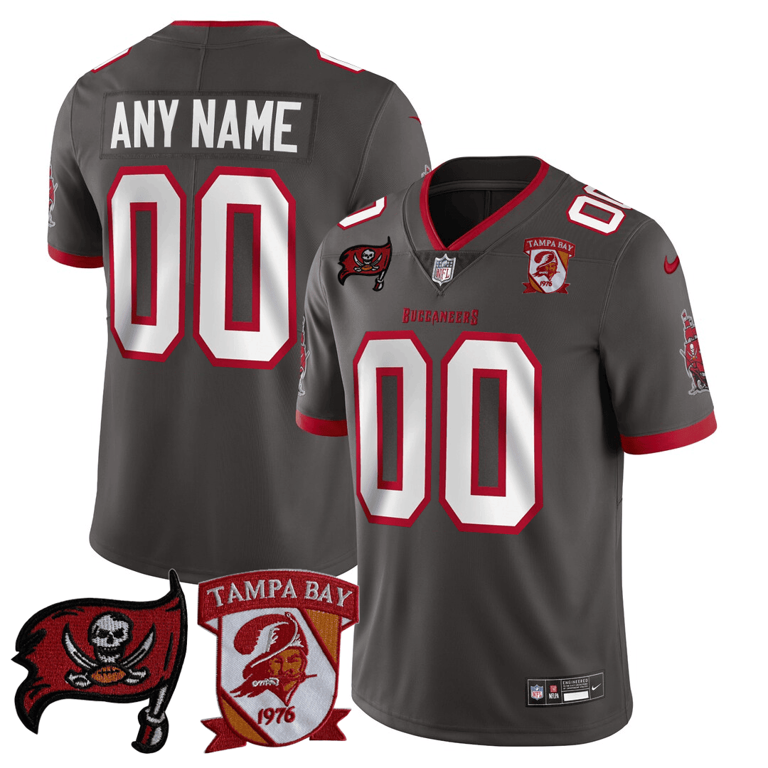 Men's Tampa Bay Buccaneers Logo Patch Custom Pewter Jersey - All Stitched