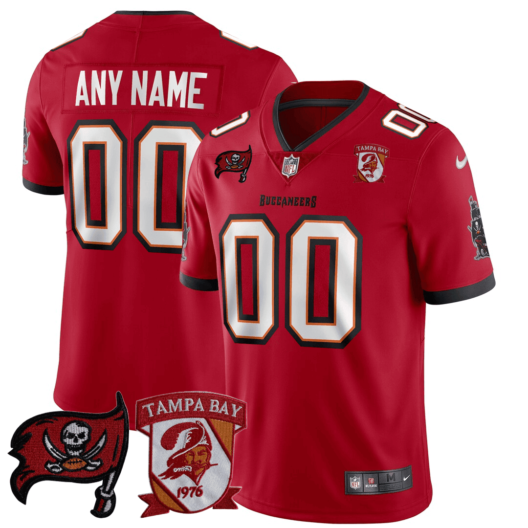Men's Tampa Bay Buccaneers Logo Patch Custom Red Jersey - All Stitched