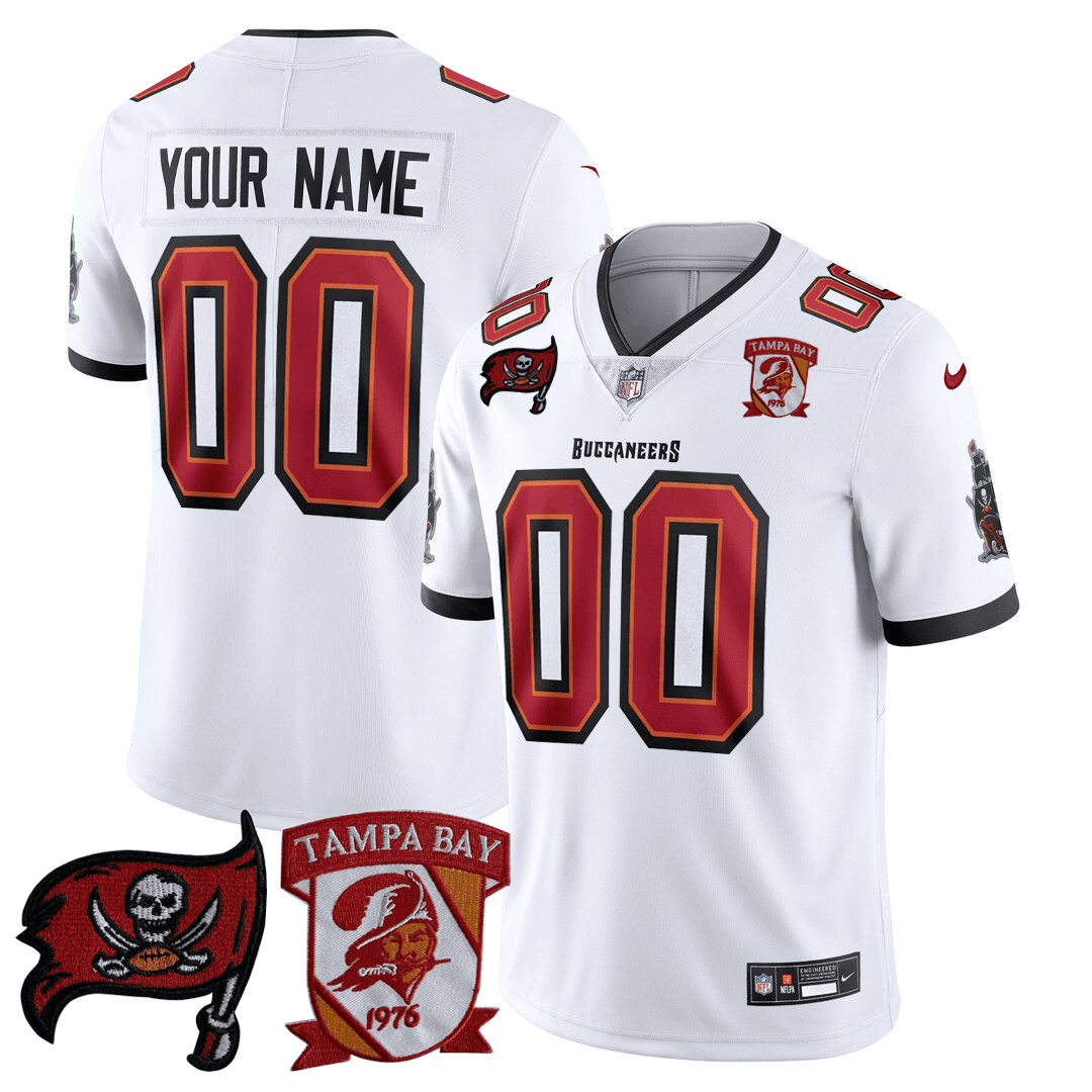 Men's Tampa Bay Buccaneers Logo Patch Custom White Jersey - All Stitched