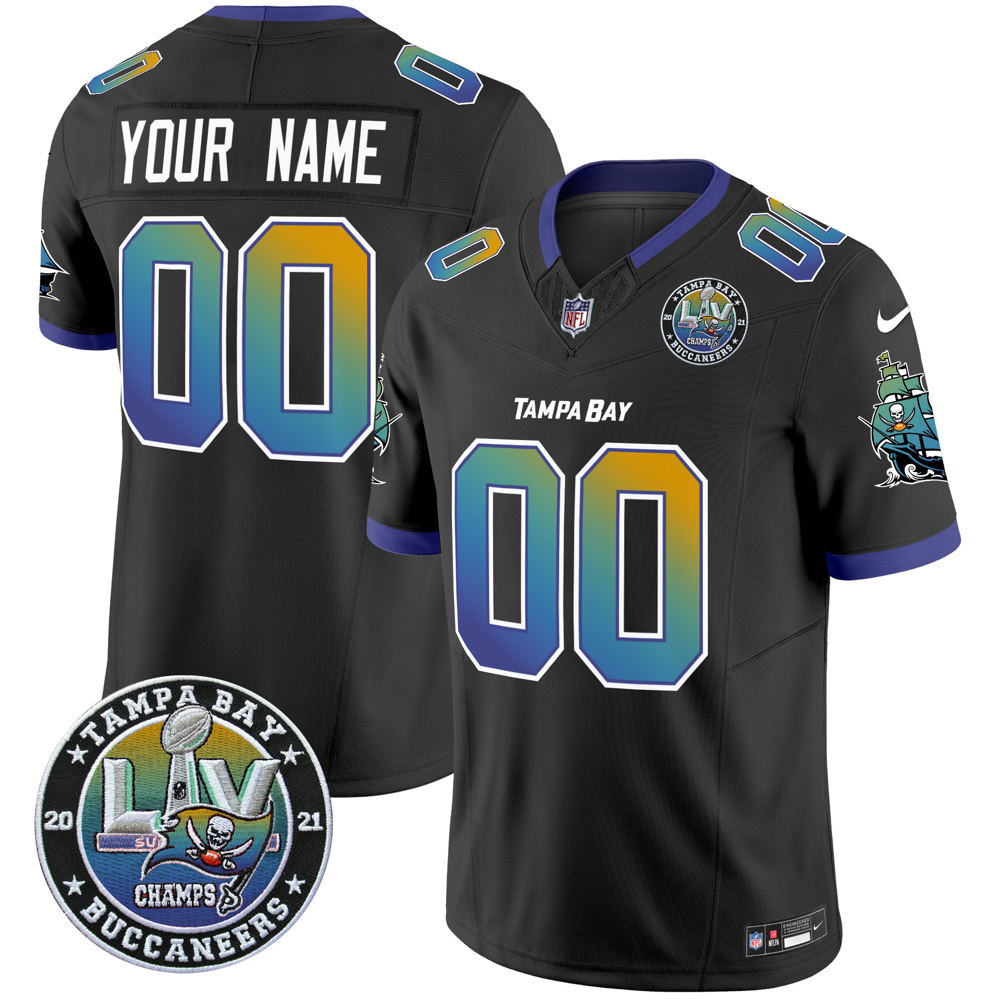 Men's Tampa Bay Buccaneers "Tampa City" Super Bowl LIV Patch Vapor Limited Custom Black Jersey - All Stitched