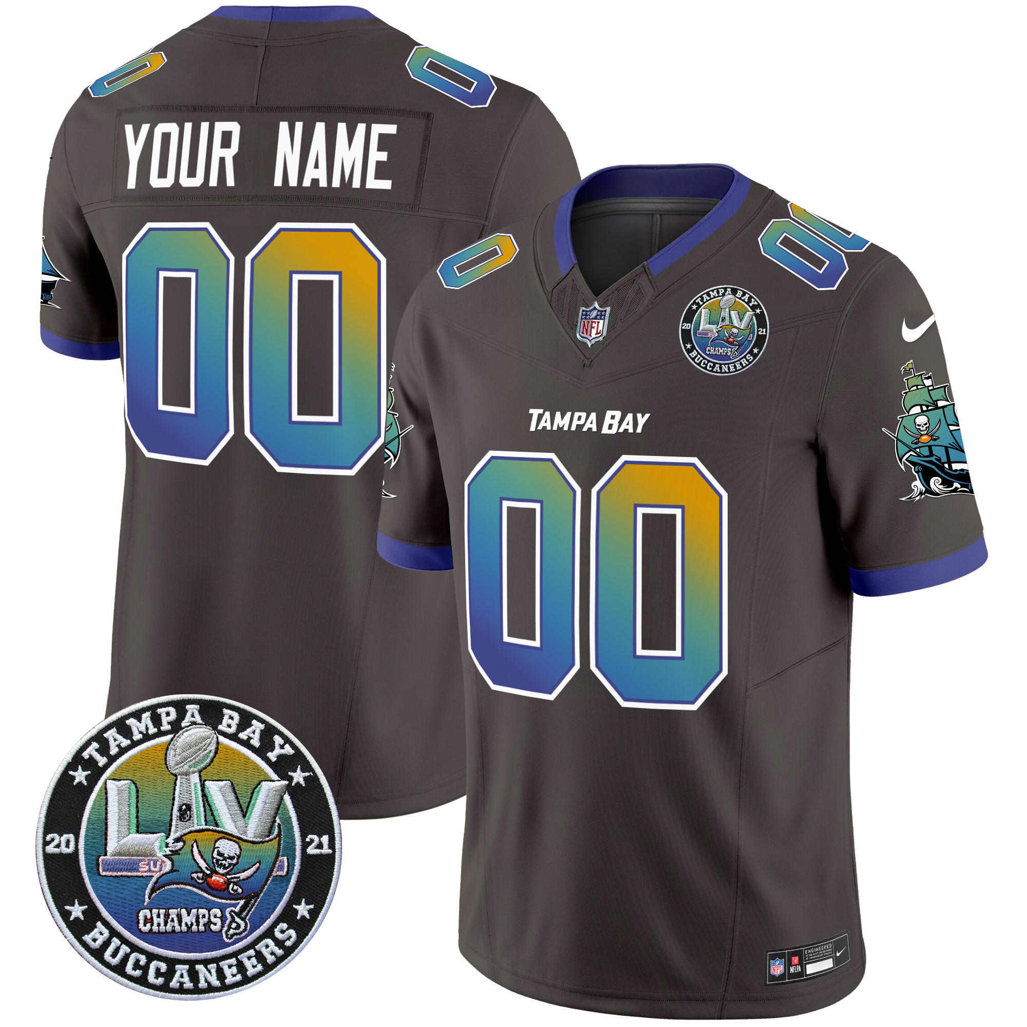 Men's Tampa Bay Buccaneers "Tampa City" Super Bowl LIV Patch Vapor Limited Custom Pewter Jersey - All Stitched