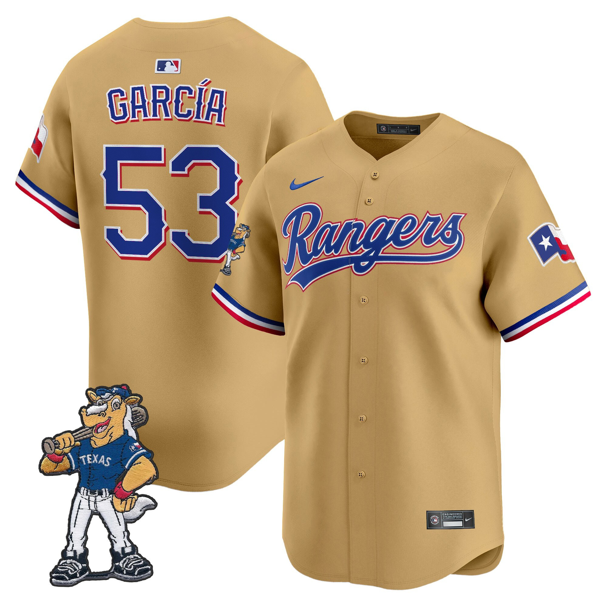 Men's Texas Rangers - Rangers Captain Patch Vapor Premier Limited Adolis Garcia Jersey - All Stitched