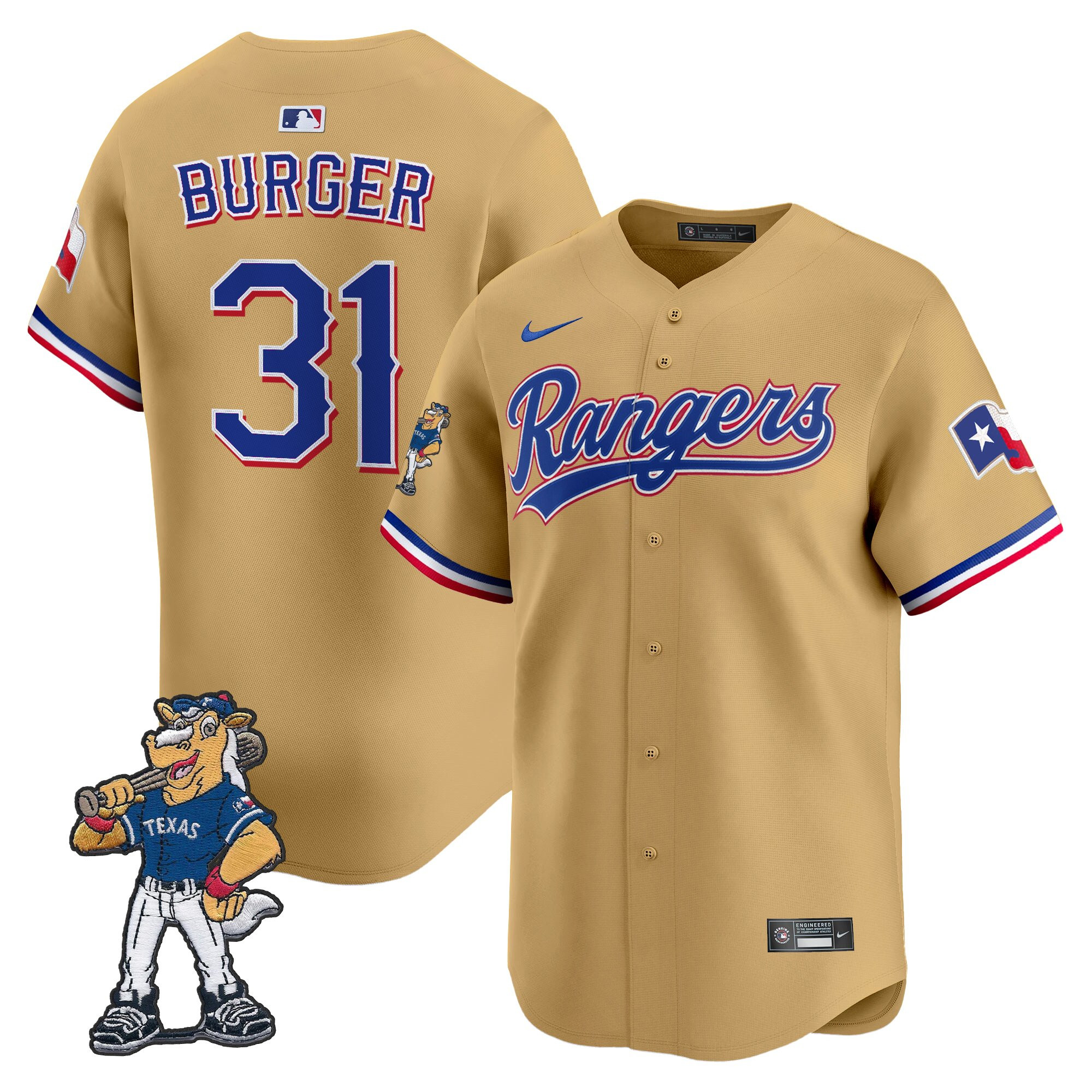 Men's Texas Rangers - Rangers Captain Patch Vapor Premier Limited Jake Burger Jersey - All Stitched