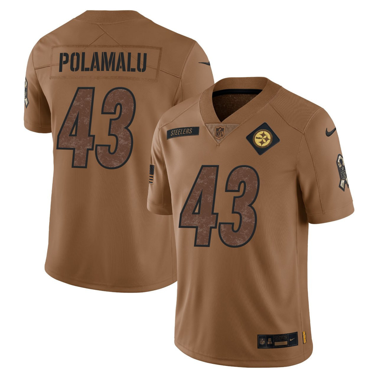 Men's Troy Polamalu Pittsburgh Steelers Salute To Service Brown Troy Polamalu Jersey - All Stitched