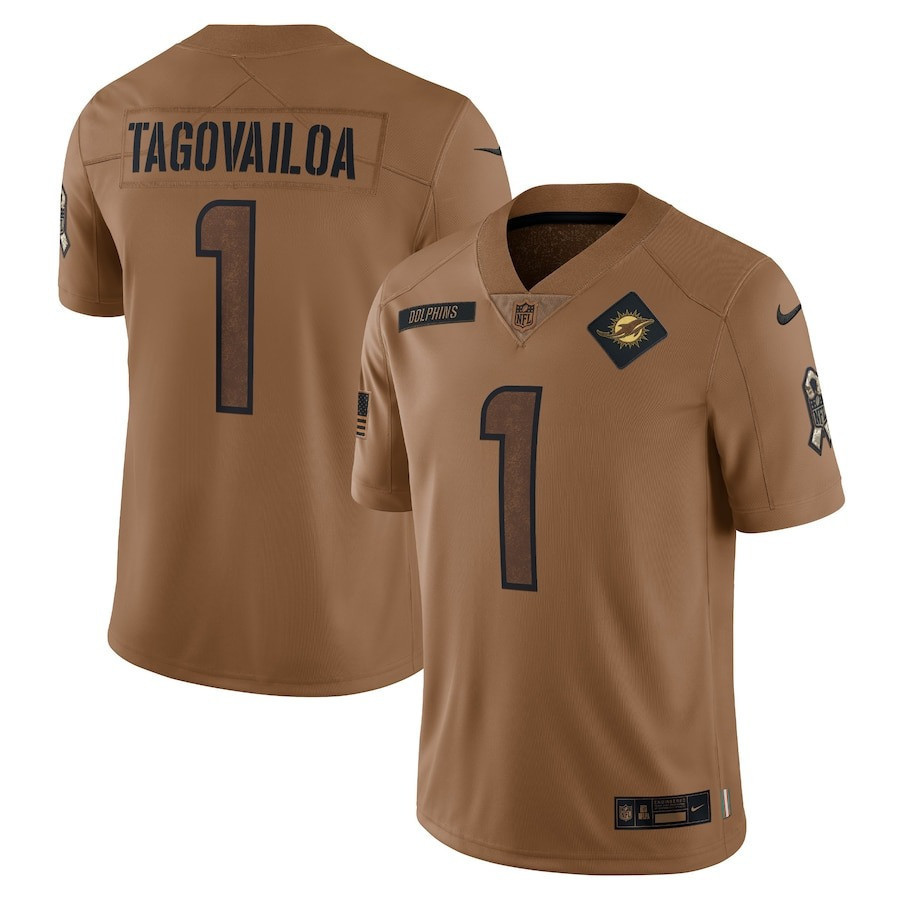 Men's Tua Tagovailoa Miami Dolphins Salute To Service Limited Brown Jersey - All Stitched