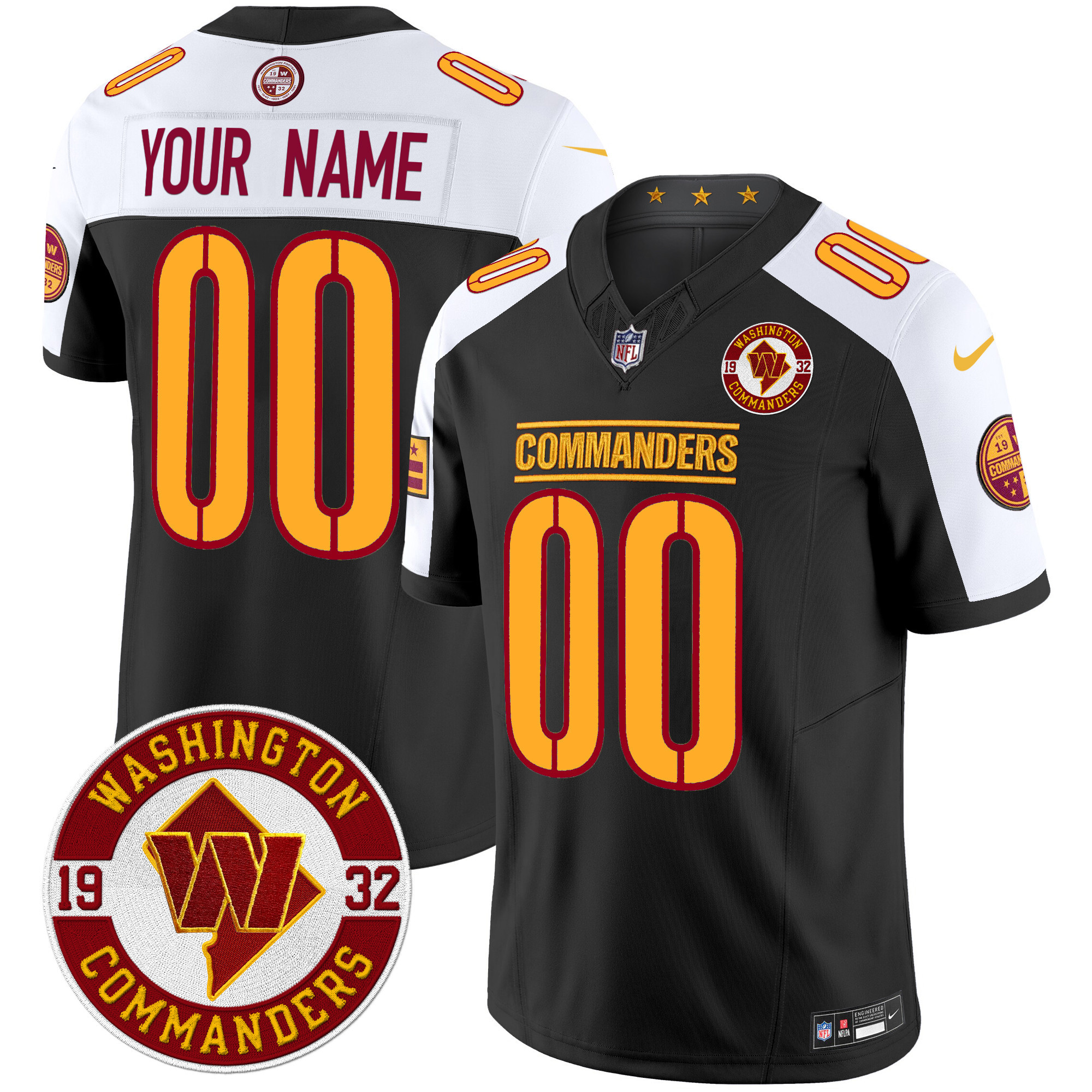 Men's Washington Commanders 2024 Vapor Limited Custom Black Alternate Jersey - All Stitched