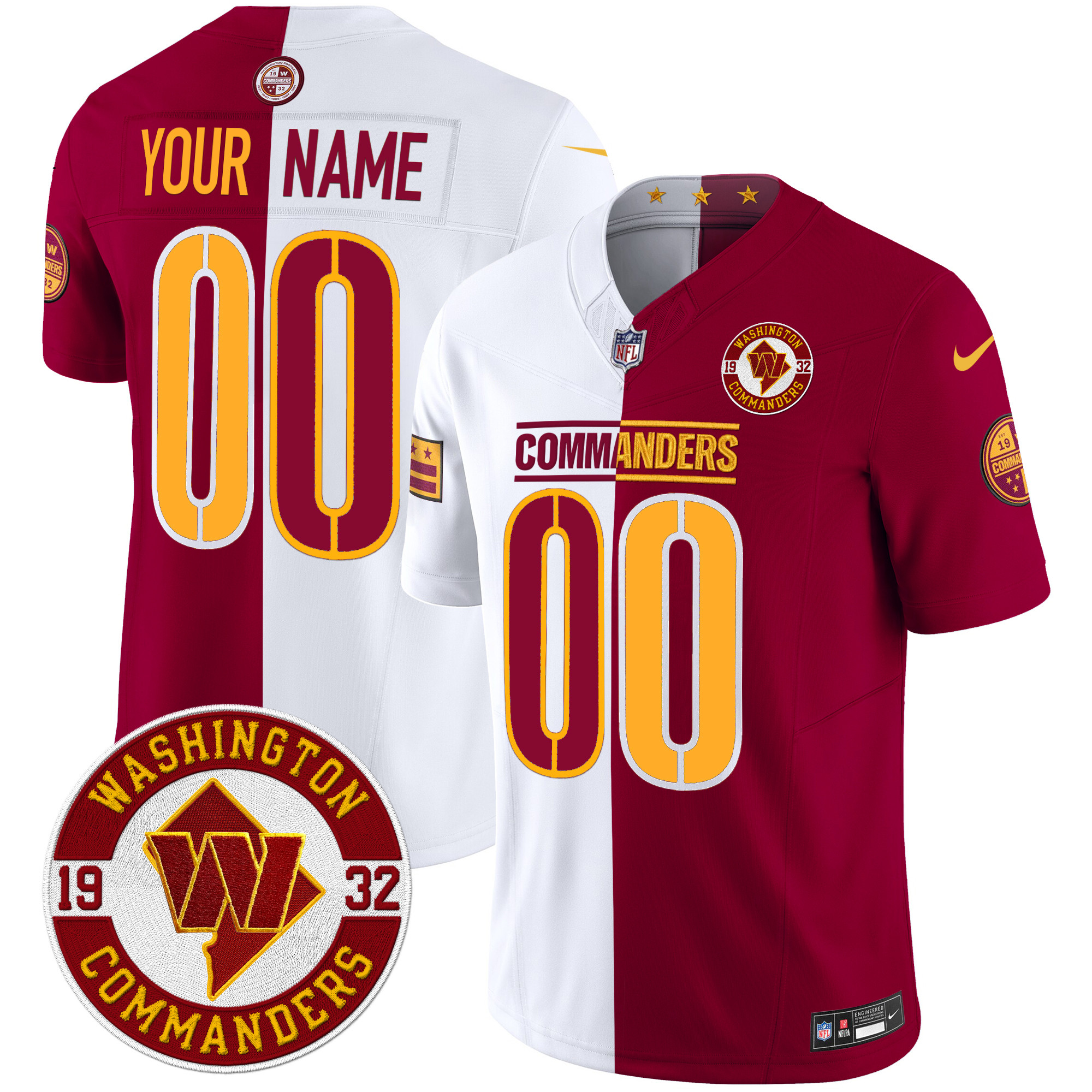 Men's Washington Commanders 2024 Vapor Limited Custom Half Jersey - All Stitched