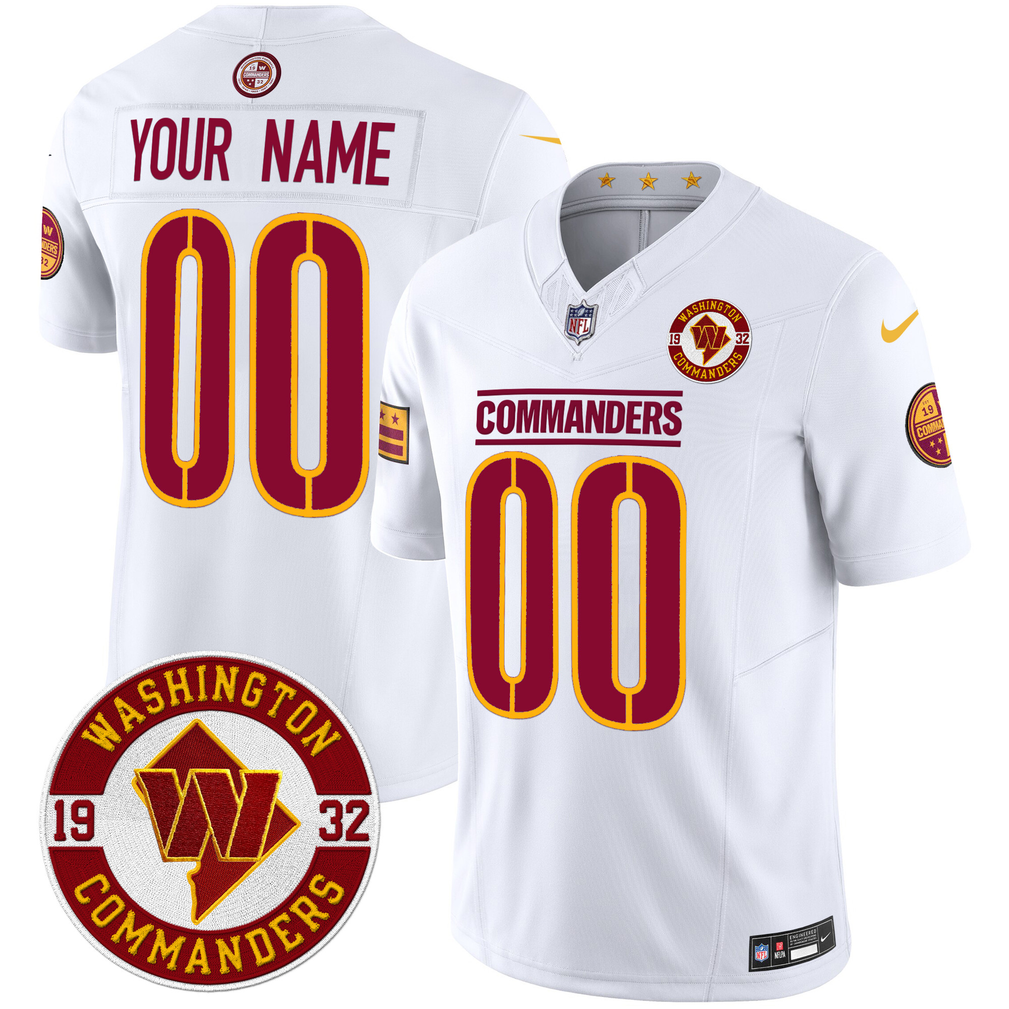 Men's Washington Commanders 2024 Vapor Limited Custom White Jersey - All Stitched