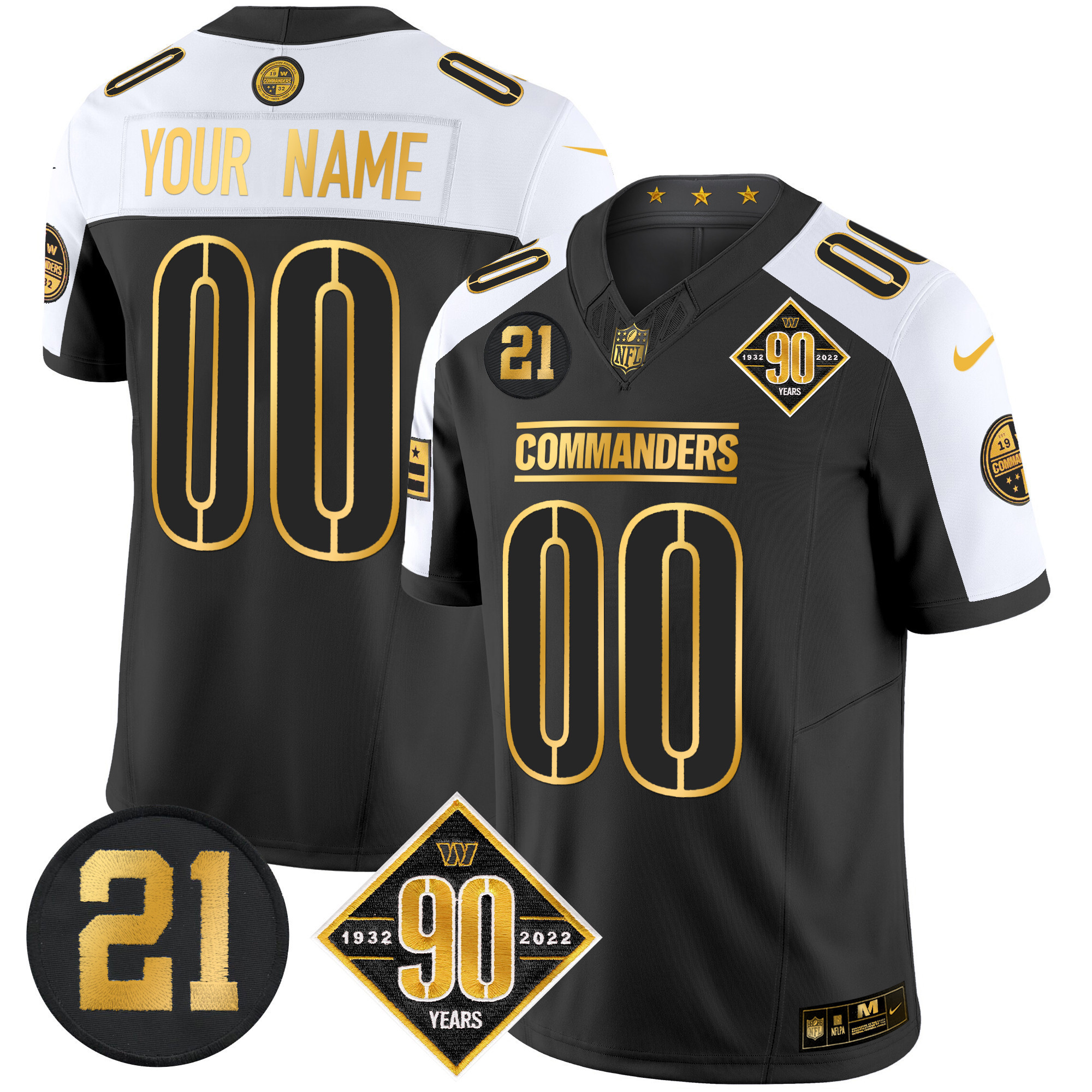 Men's Washington Commanders 90th & Sean Taylor Patch Gold Vapor Limited Custom Alternate Jersey - All Stitched