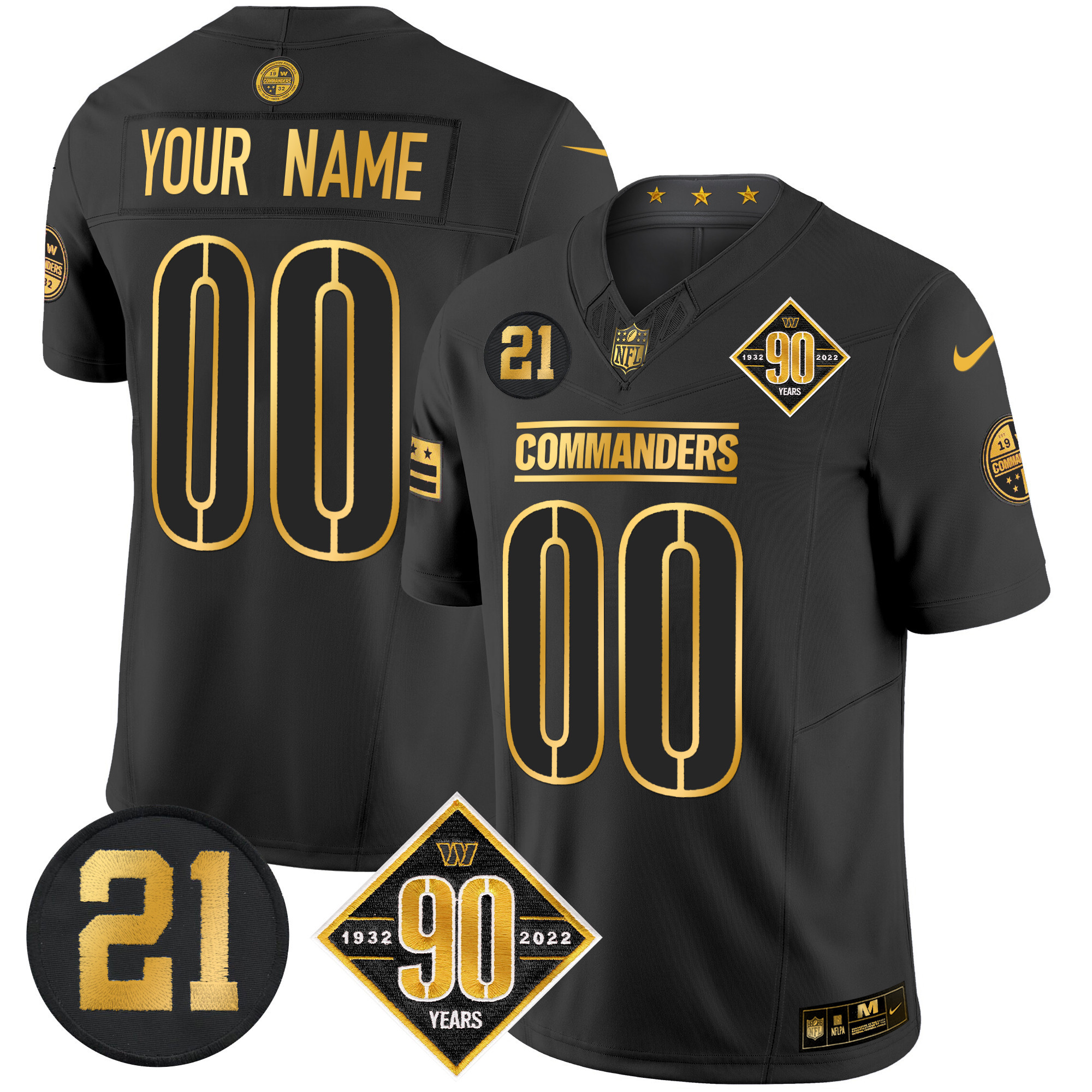 Men's Washington Commanders 90th & Sean Taylor Patch Gold Vapor Limited Custom Black Gold Jersey - All Stitched