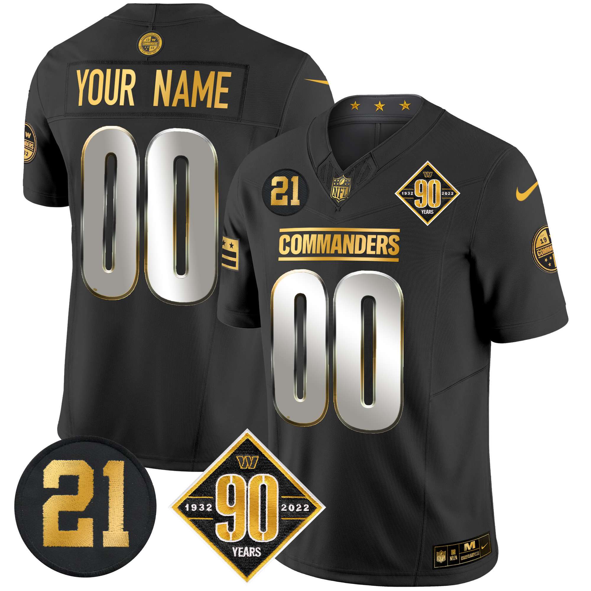Men's Washington Commanders 90th & Sean Taylor Patch Gold Vapor Limited Custom Black Limited Jersey - All Stitched