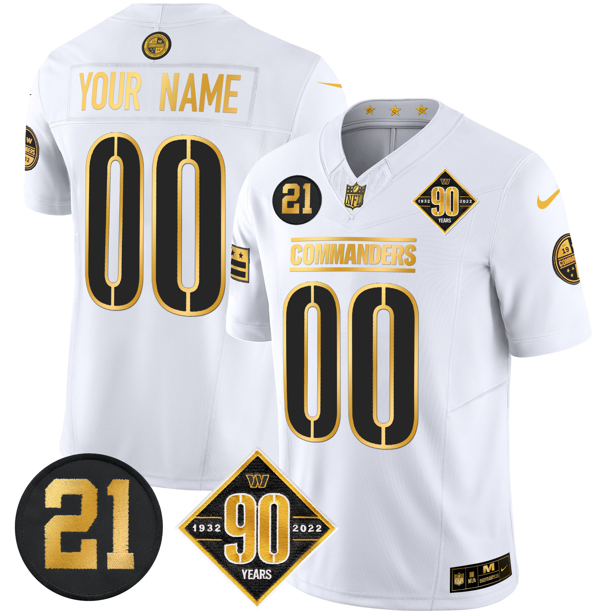 Men's Washington Commanders 90th & Sean Taylor Patch Gold Vapor Limited Custom White Jersey - All Stitched