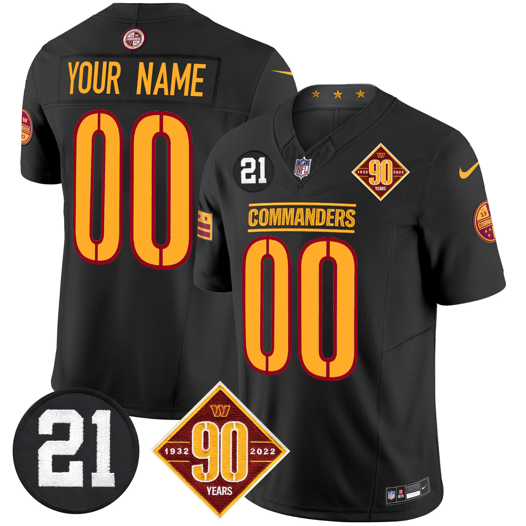 Men's Washington Commanders 90th & Sean Taylor Patch Vapor Limited Custom Black Jersey - All Stitched
