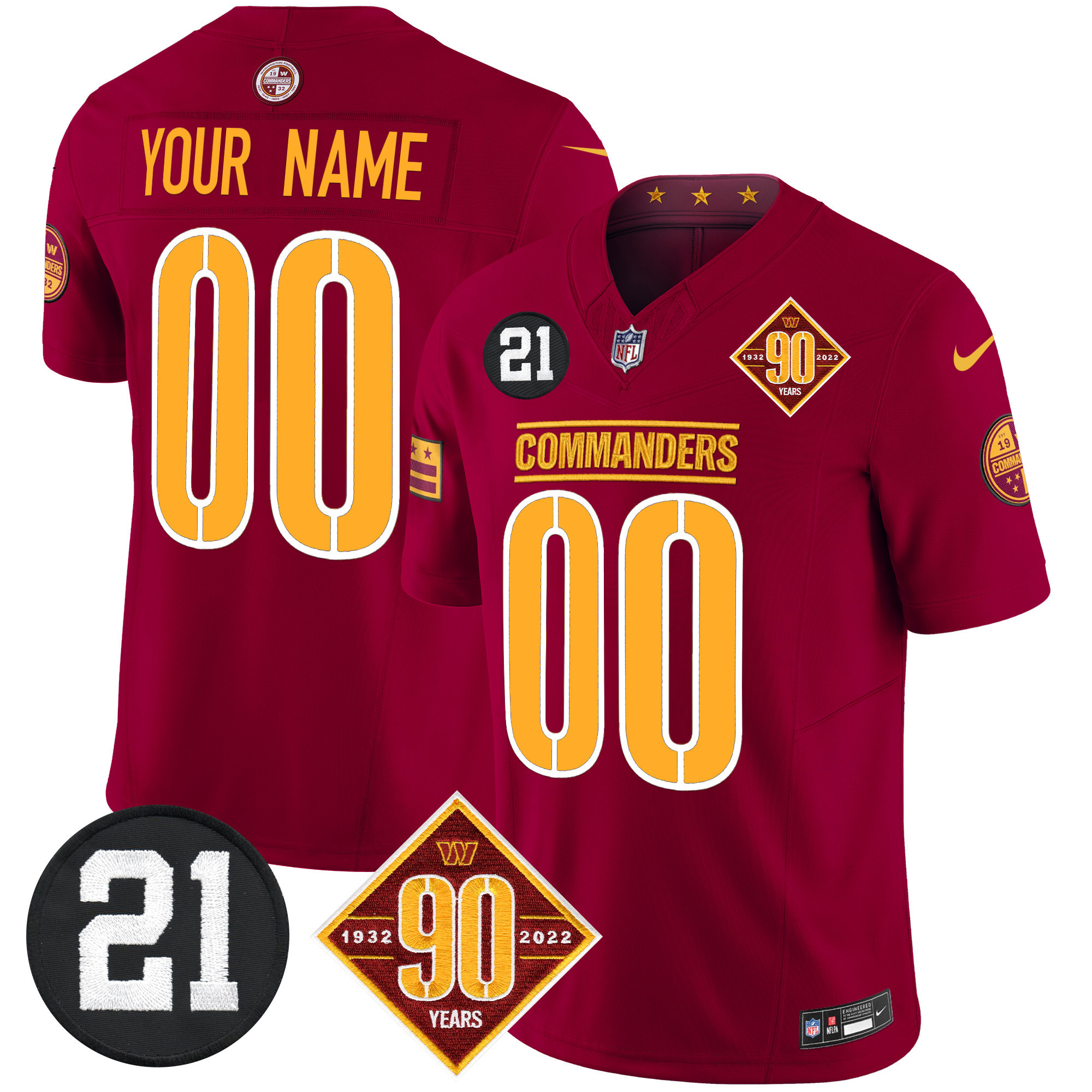 Men's Washington Commanders 90th & Sean Taylor Patch Vapor Limited Custom Burgundy Jersey - All Stitched