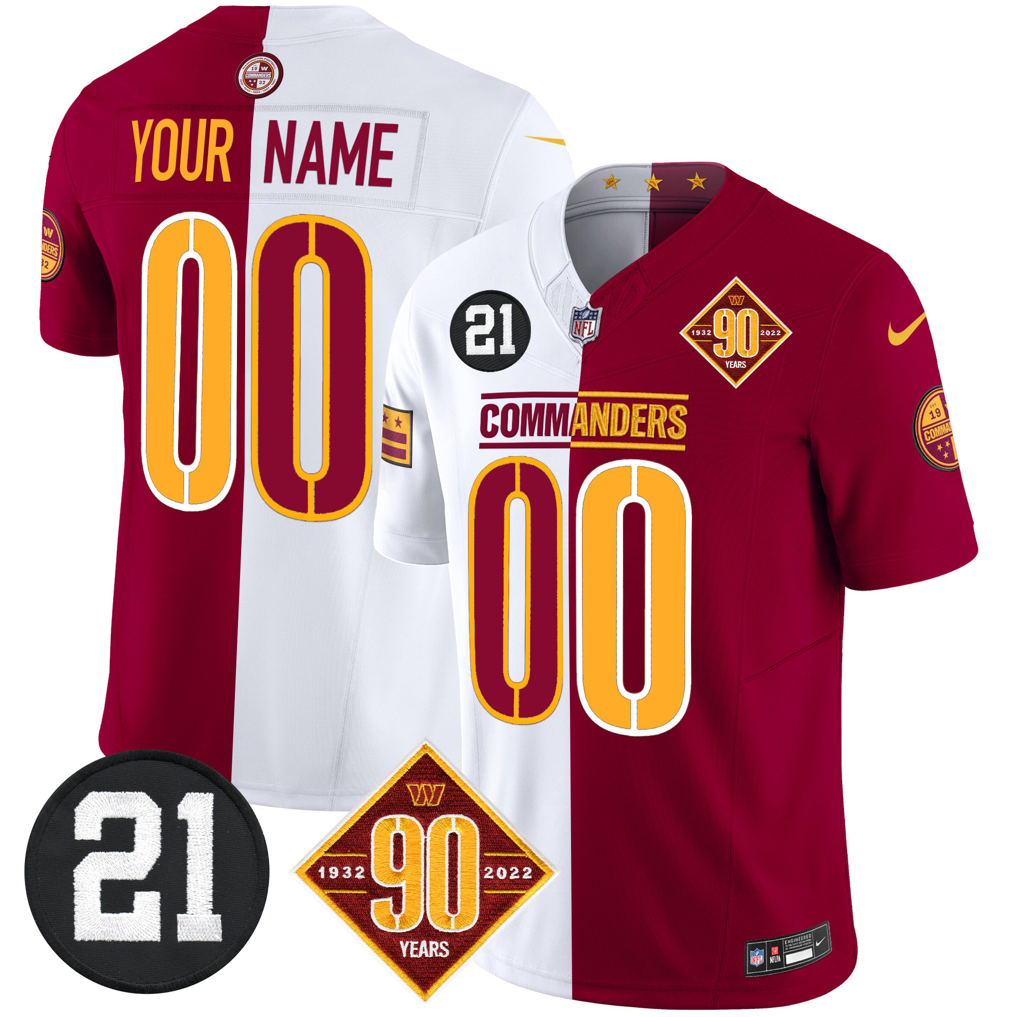 Men's Washington Commanders 90th & Sean Taylor Patch Vapor Limited Custom Half Jersey - All Stitched