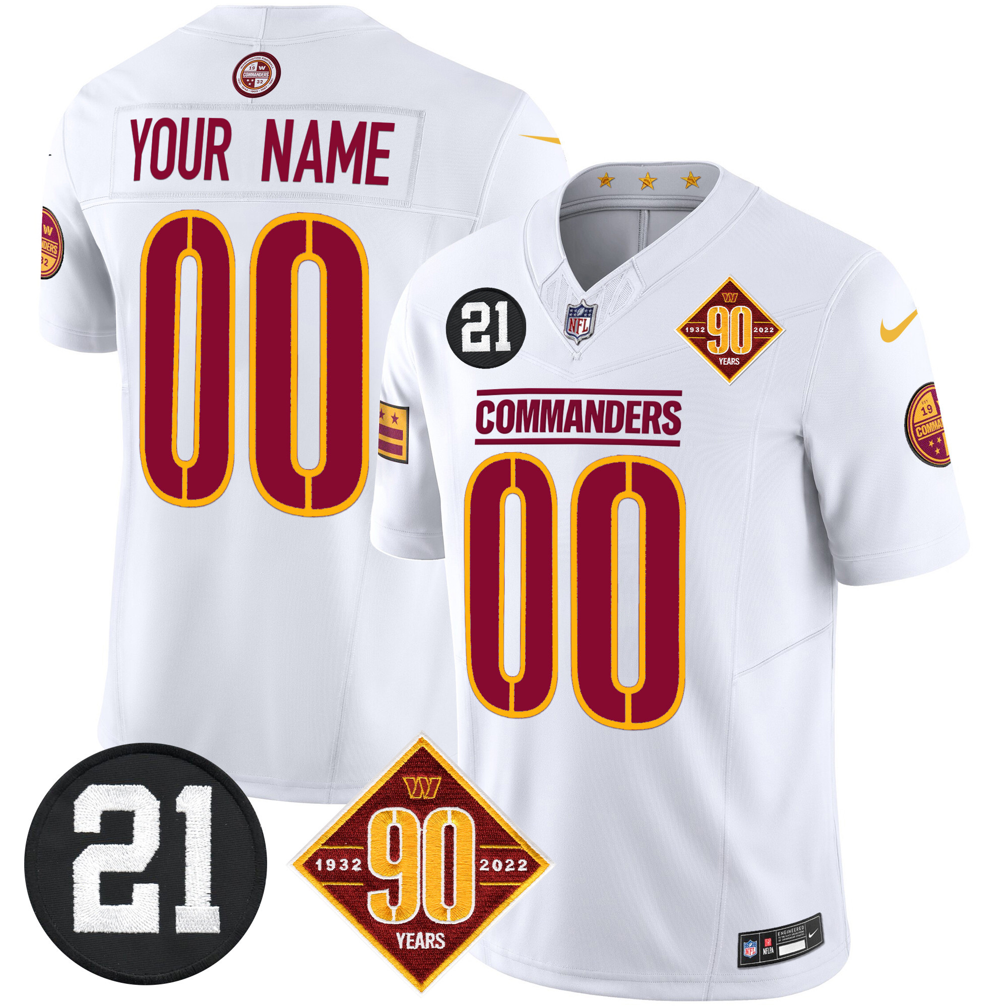 Men's Washington Commanders 90th & Sean Taylor Patch Vapor Limited Custom White Jersey - All Stitched
