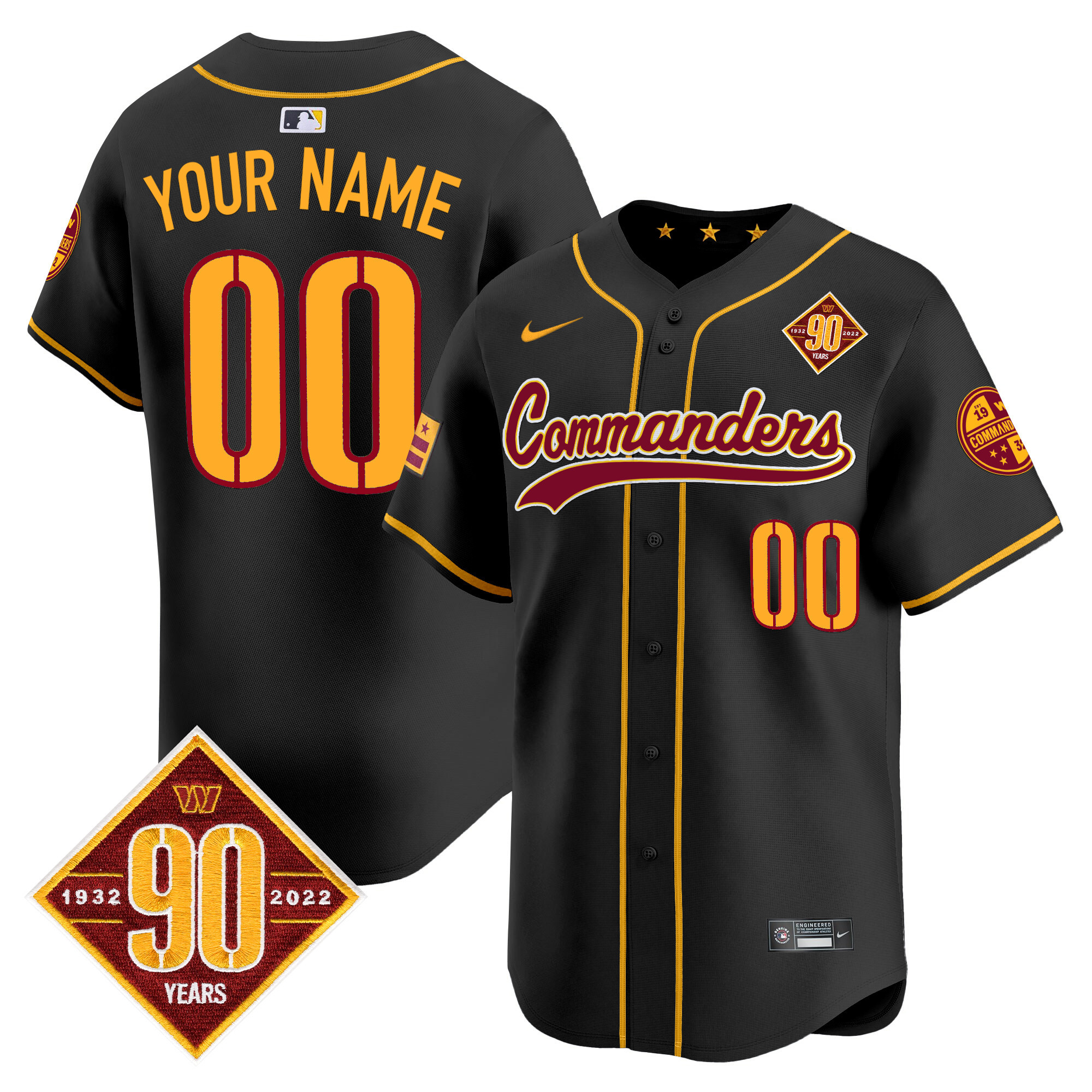 Men's Washington Commanders 90th Anniversary Patch Vapor Premier Limited Custom Black Jersey - All Stitched