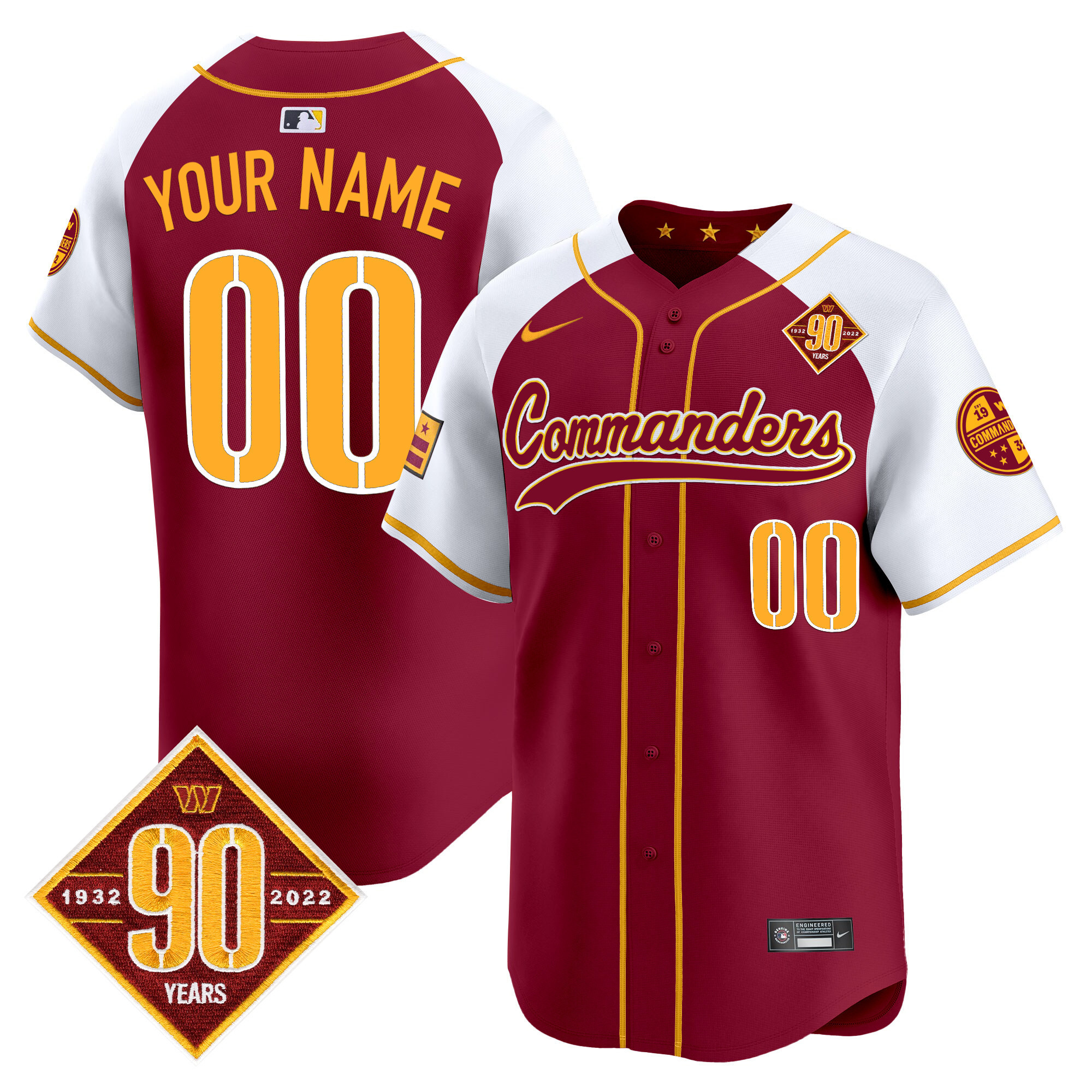 Men's Washington Commanders 90th Anniversary Patch Vapor Premier Limited Custom Burgundy Alternate Jersey - All Stitched