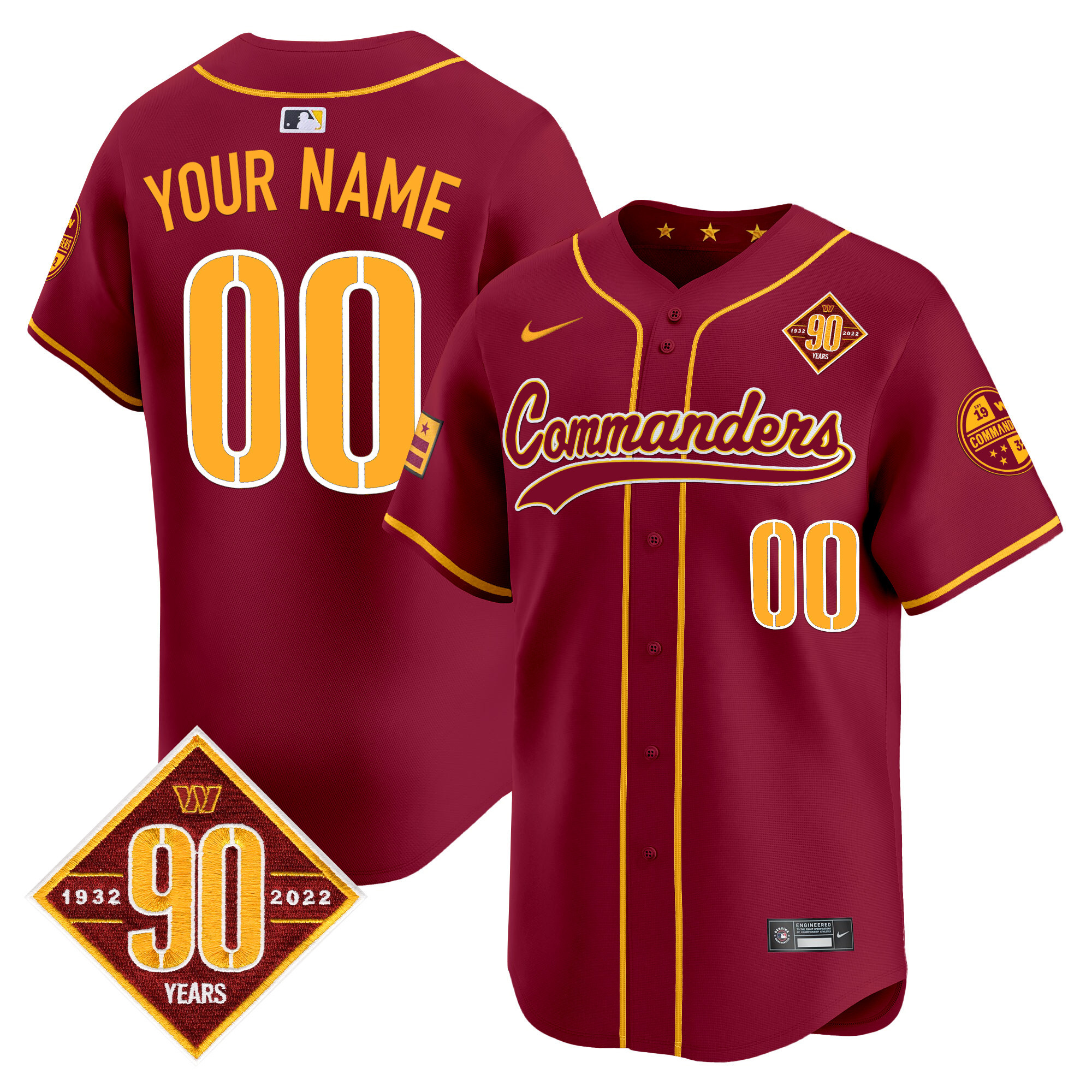 Men's Washington Commanders 90th Anniversary Patch Vapor Premier Limited Custom Burgundy Jersey - All Stitched