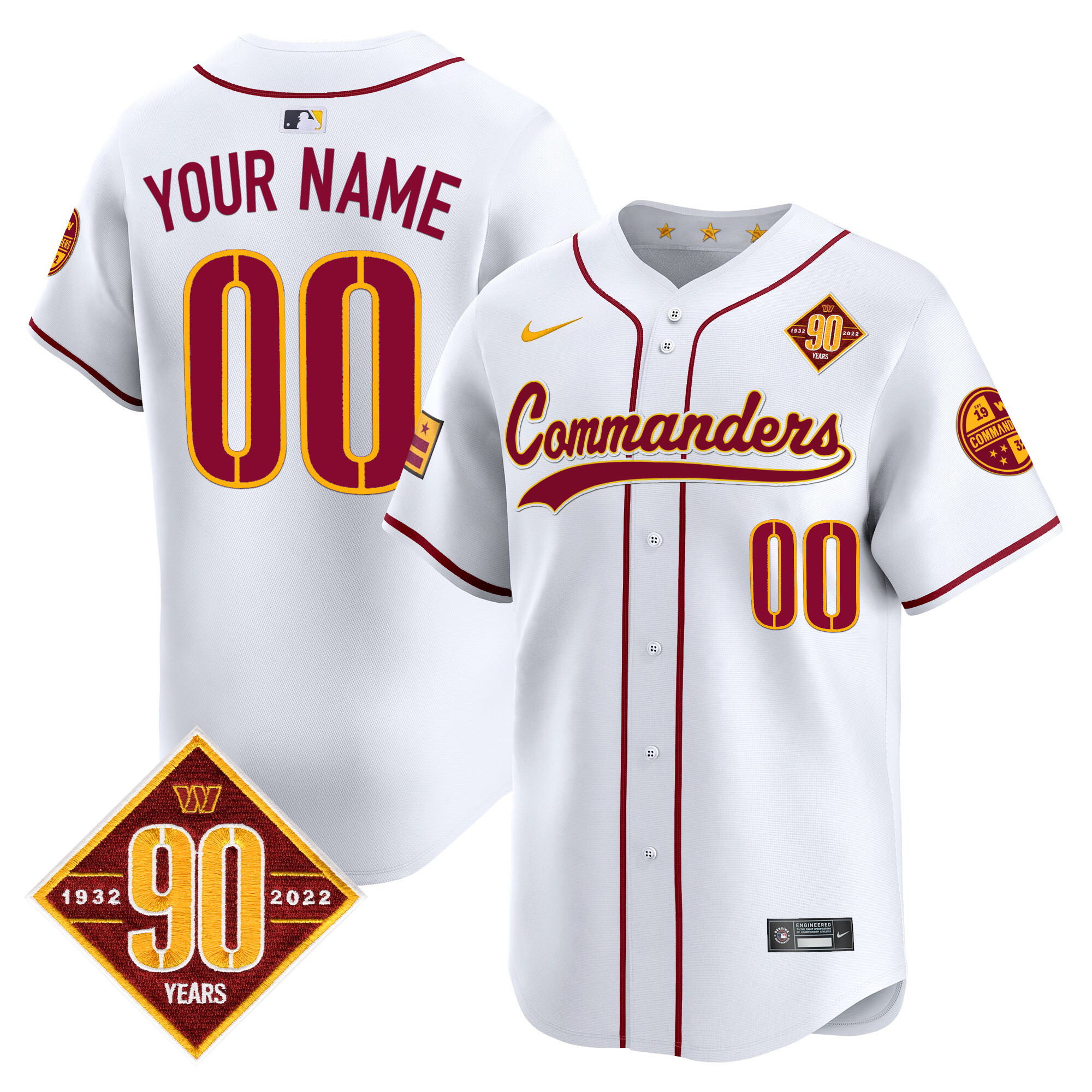 Men's Washington Commanders 90th Anniversary Patch Vapor Premier Limited Custom White Jersey - All Stitched