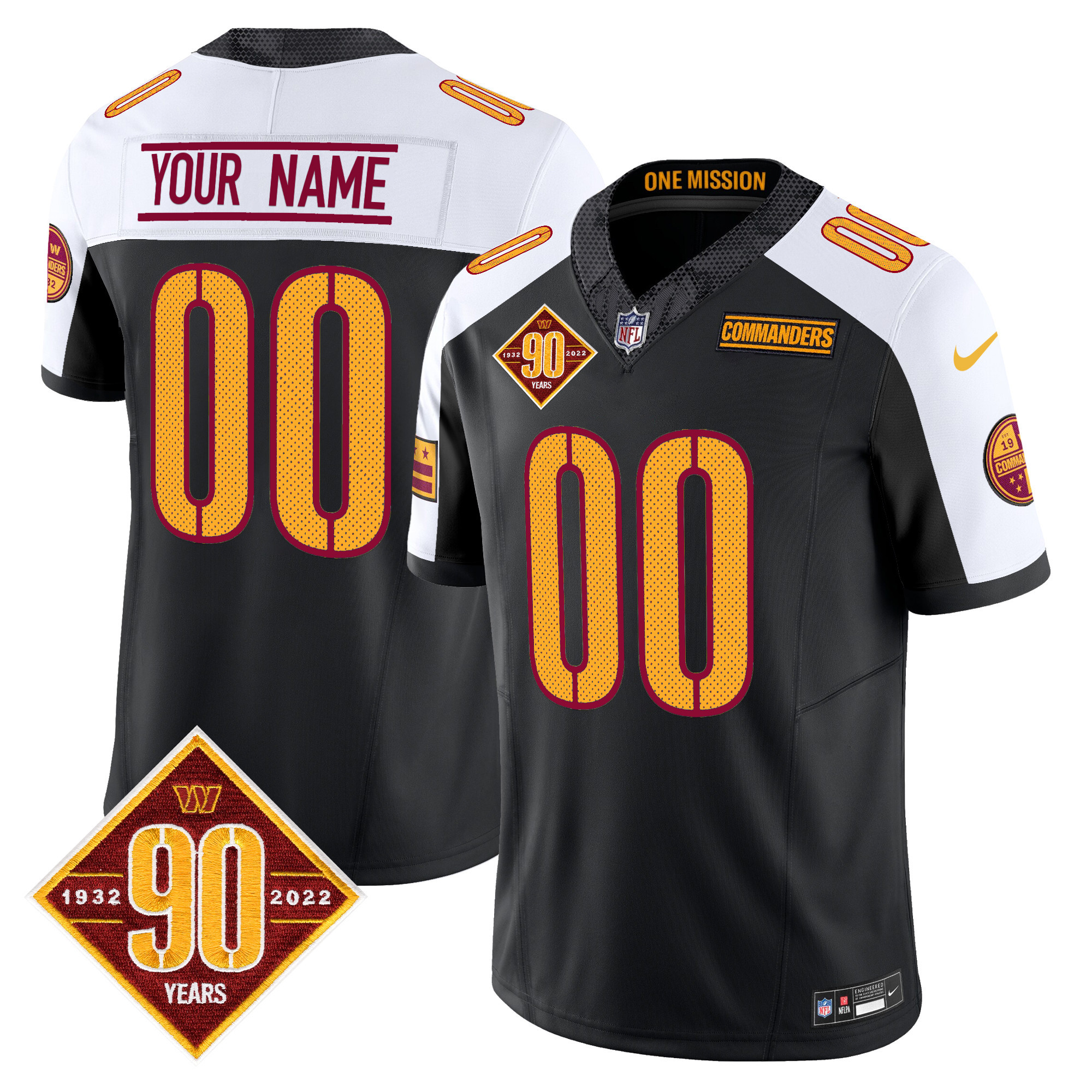 Men's Washington Commanders 90th Anniversary Vapor Limited Custom Black Alternate Jersey - All Stitched