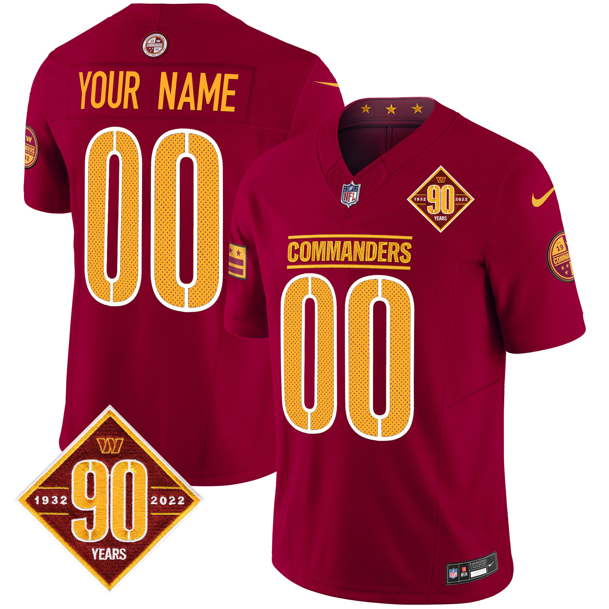 Men's Washington Commanders 90th Anniversary Vapor Limited Custom Burgundy Jersey - All Stitched