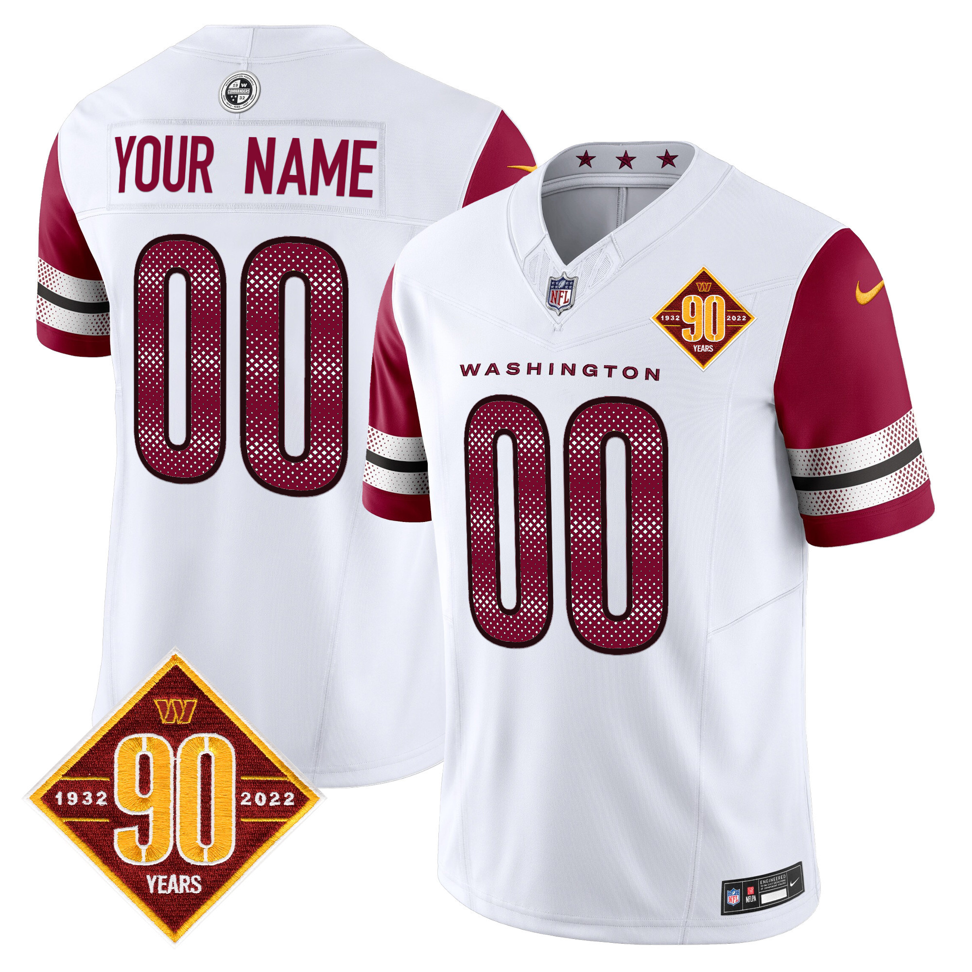 Men's Washington Commanders 90th Anniversary Vapor Limited Custom White Jersey - All Stitched