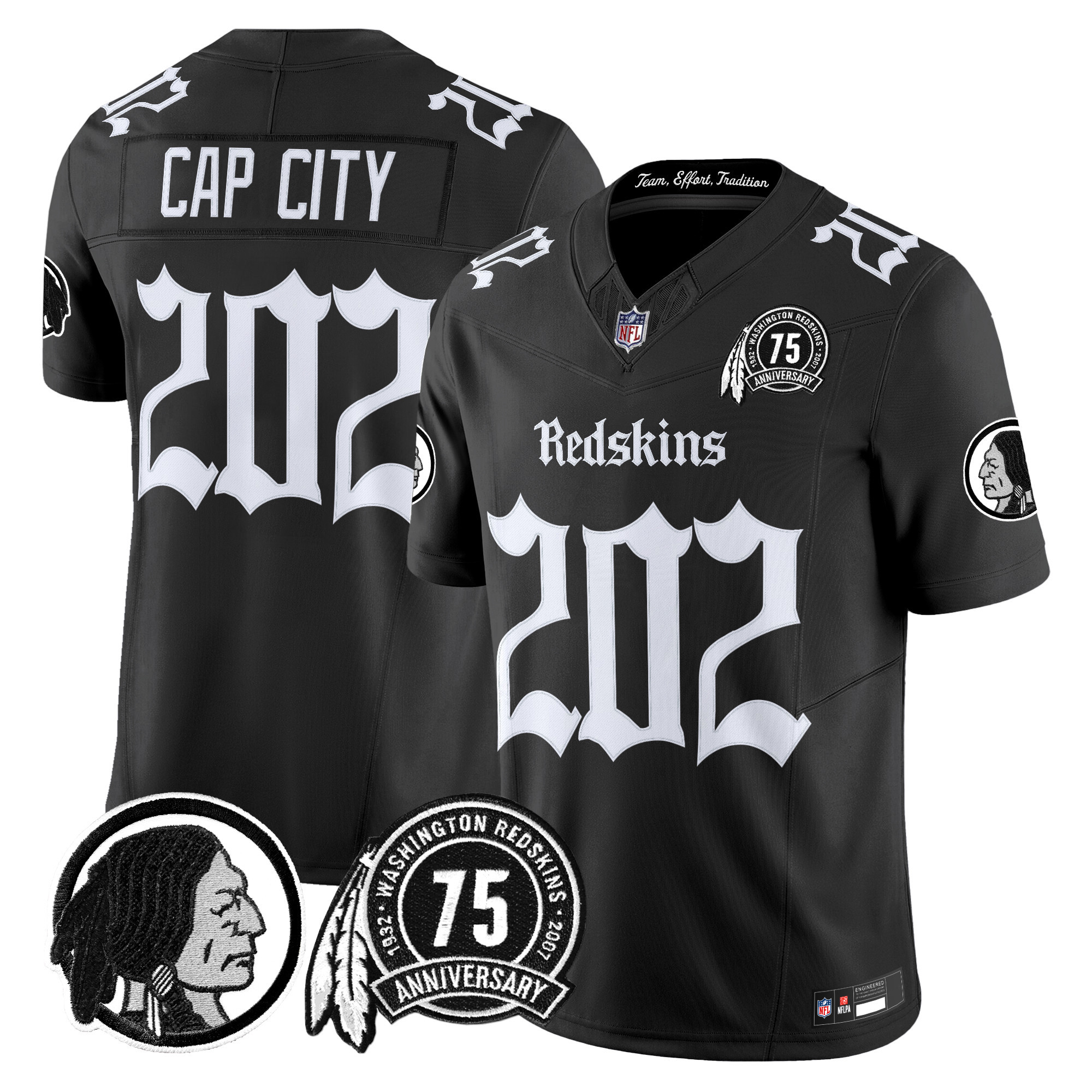 Men's Washington Commanders 'Gothic Capital Edition' Vapor Limited Black Cap City 202 Jersey - All Stitched