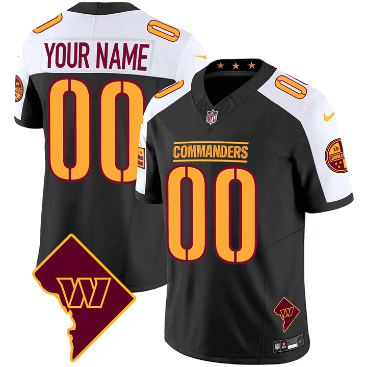 Men's Washington Commanders Washington DC Map Patch Custom Black Alternate Jersey - All Stitched