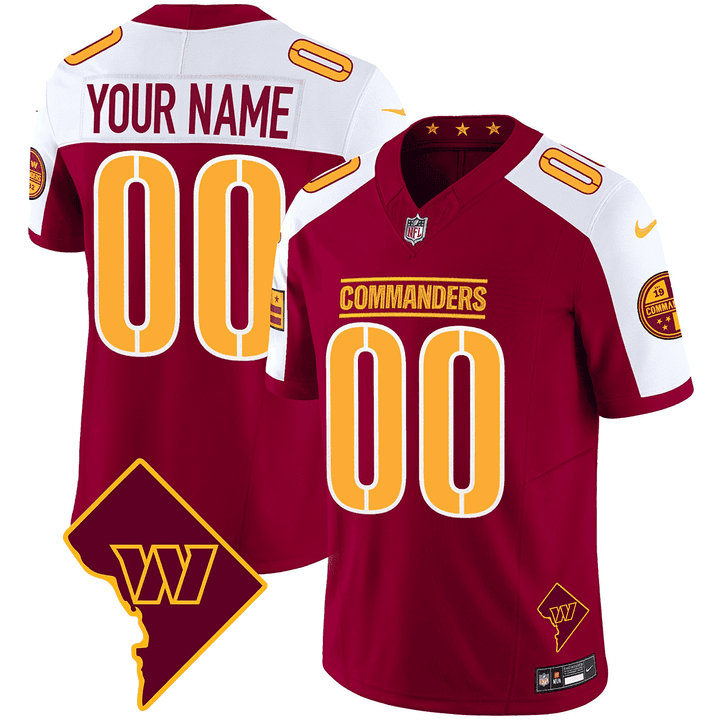 Men's Washington Commanders Washington DC Map Patch Custom Burgundy Alternate Jersey - All Stitched