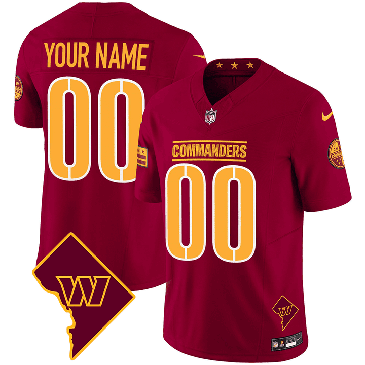 Men's Washington Commanders Washington DC Map Patch Custom Burgundy Jersey - All Stitched