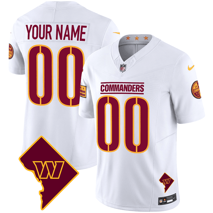 Men's Washington Commanders Washington DC Map Patch Custom White Jersey - All Stitched