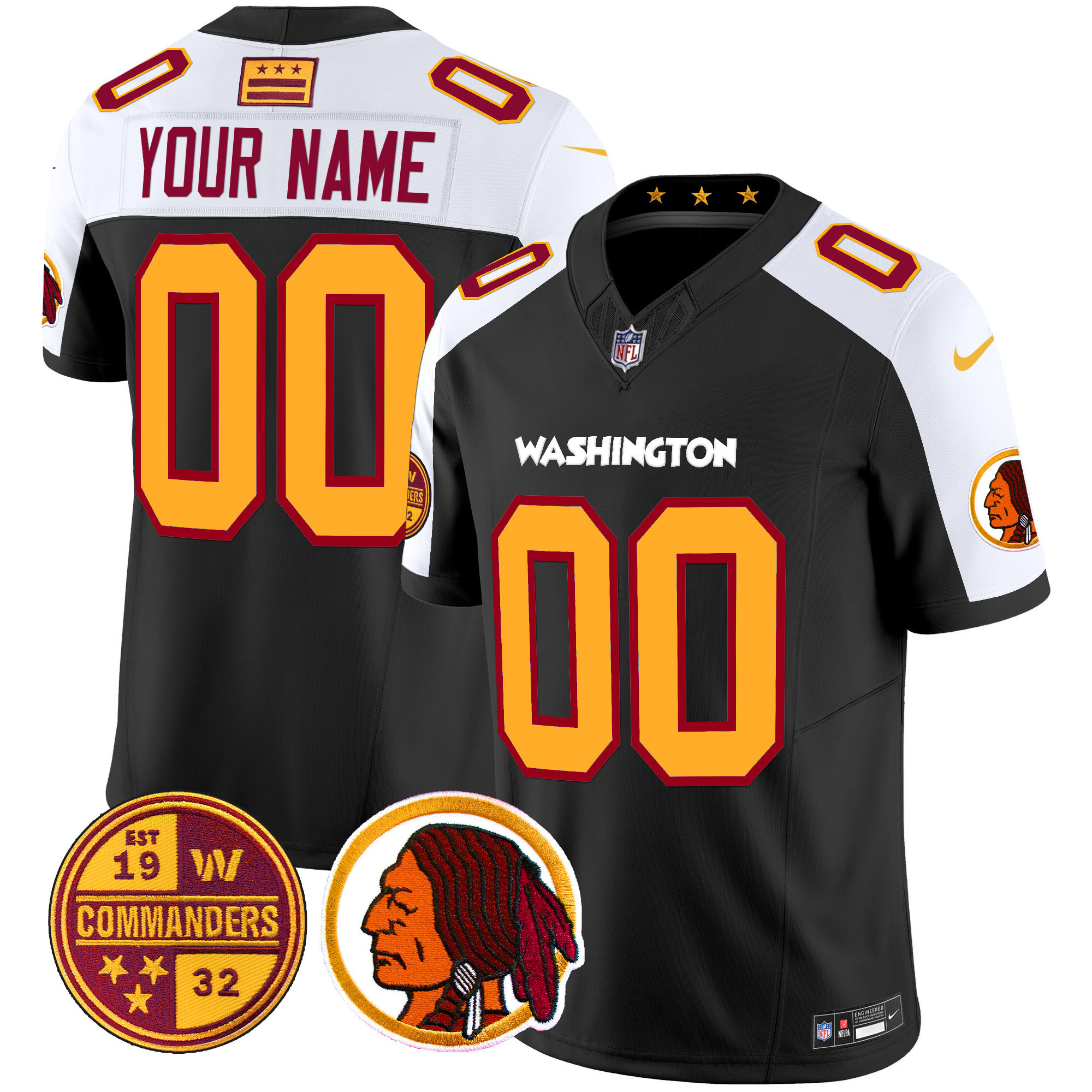 Men's Washington Half Washington Redskins & Washington Commanders Vapor Limited Custom Black Alternate Jersey - All Stitched